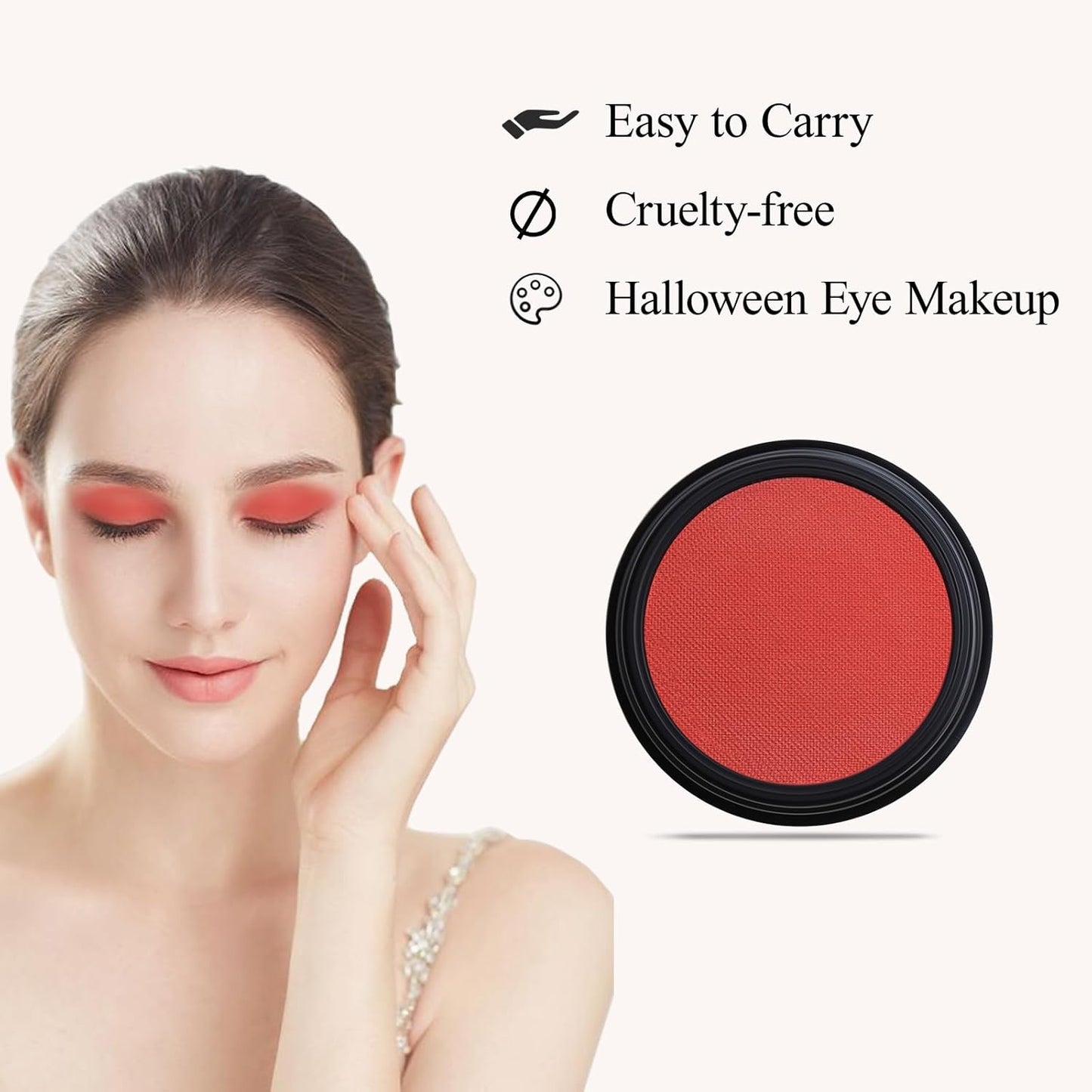 Single Red Eyeshadow, Pressed Powder Matte Eye-Shadow Palette Make-up, Blendable Long Lasting High Pigment Red Eye Makeup Halloween Paint & Face Body Paint