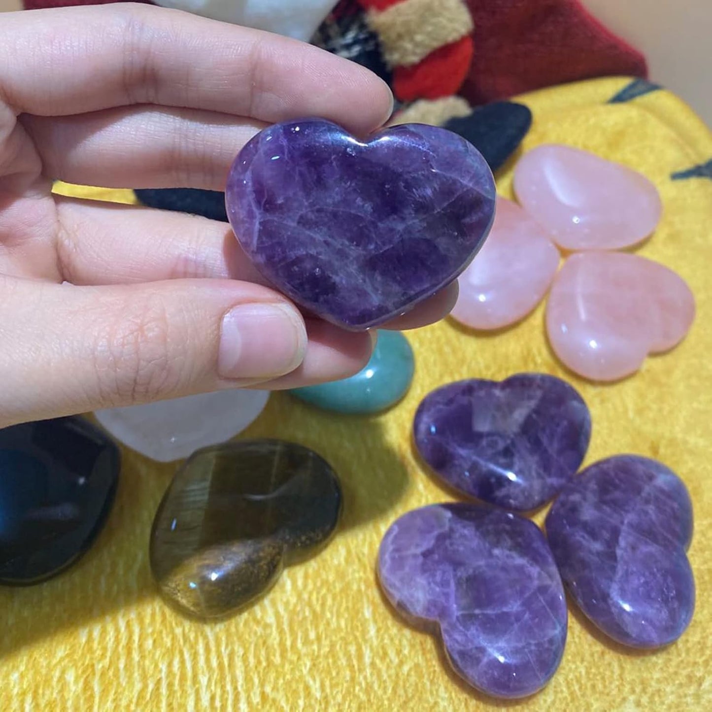 1.8" Large Amethyst Heart Healing Crystals Stone Gua Sha Palm Pocket Stones Meditation Love Gemstone Reiki Energy Balancing Meditation Mother's Day Gift