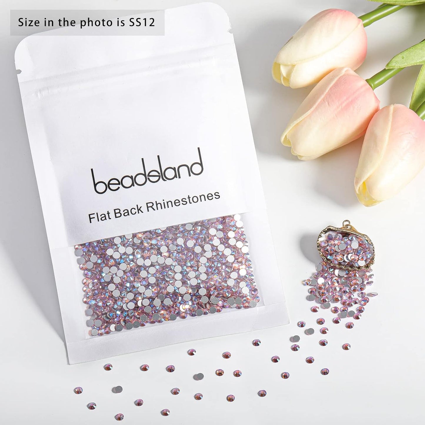 Beadsland 1440 Pieces Flat Back Crystal Rhinestones Round Gems,Light Pink AB,SS12,3.0-3.2mm