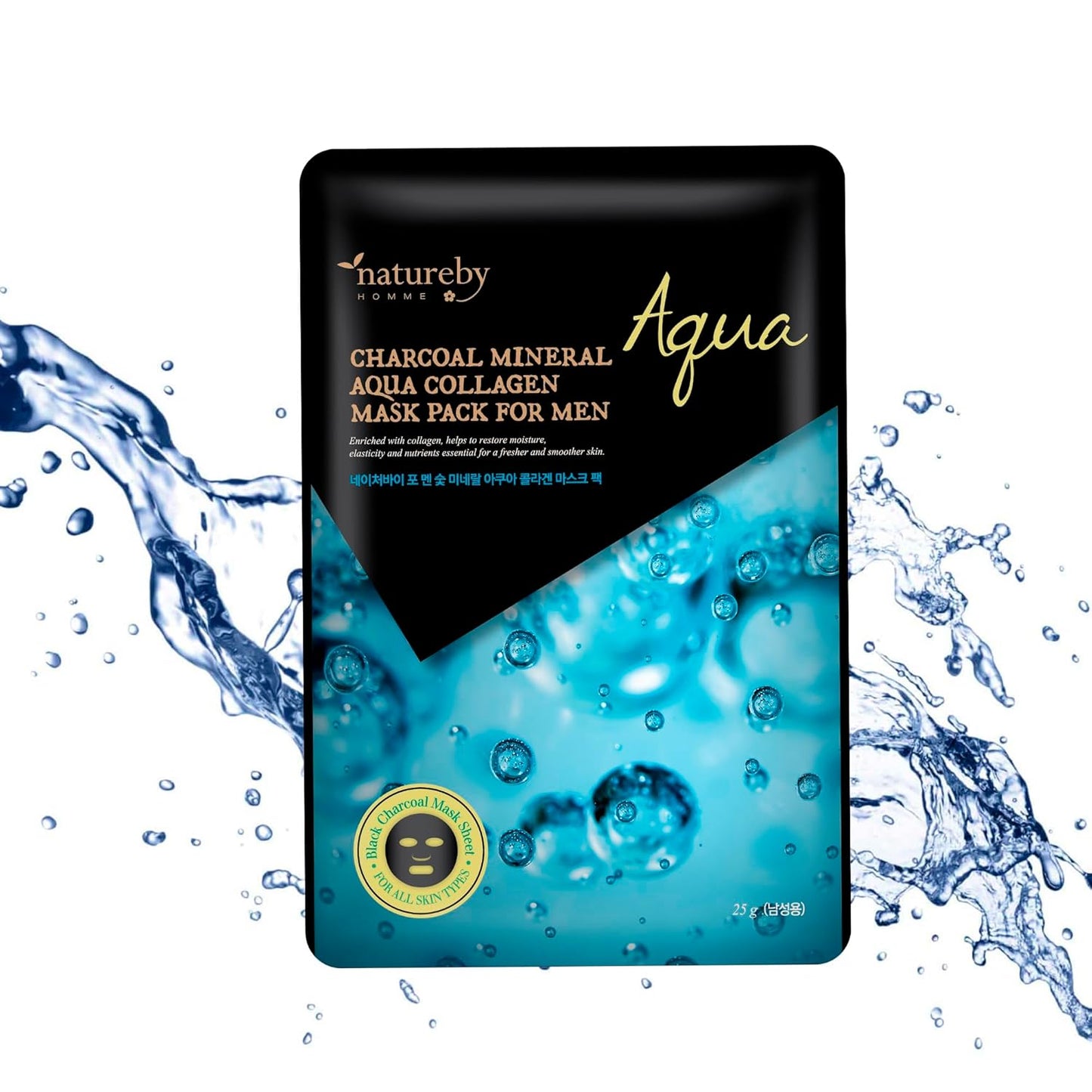 Charcoal Mineral Mask Pack for Men, Korean Skincare Face Wrinkle Treatmen Mask Sheets, Men's Skin Care Sets, Travel Essentials & Gift Sets for Men (Aqua Collagen, Pack of 10pcs)