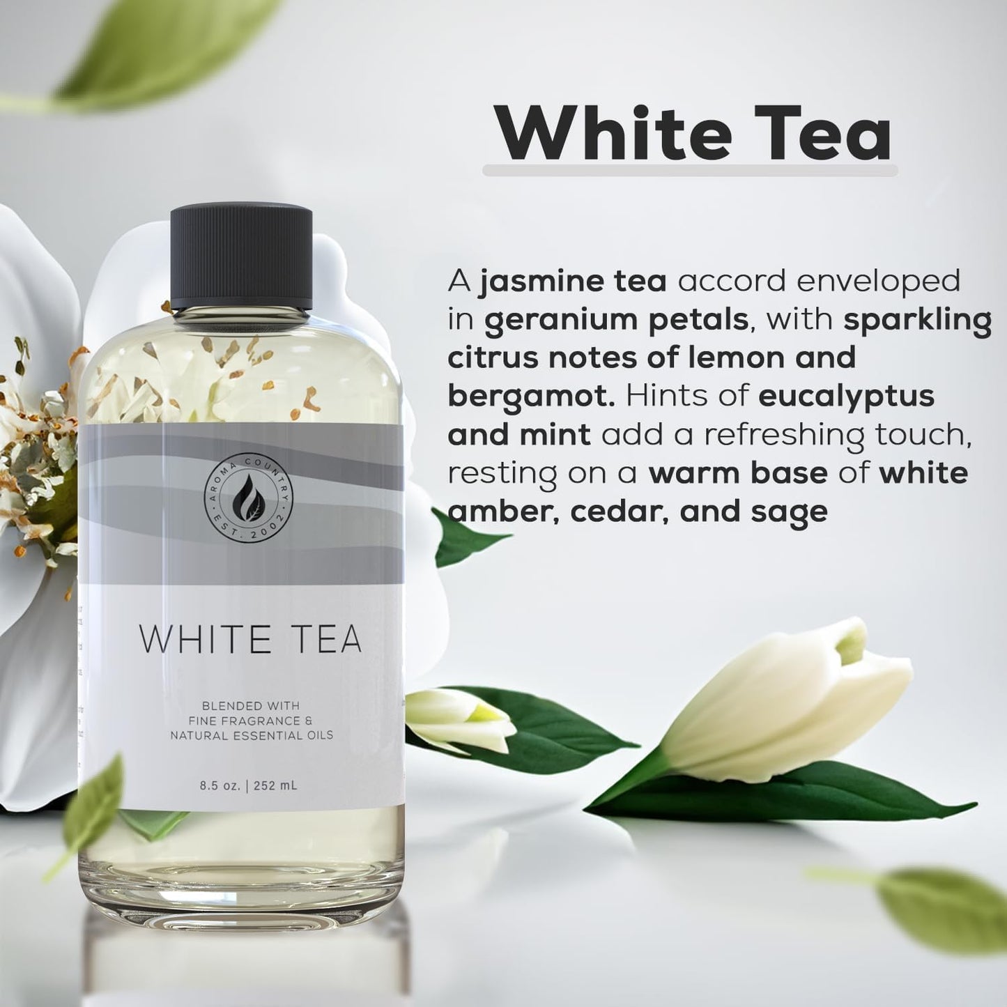 Aroma Country White Tea Diffuser Oil - Luxury Essential Oils for Diffuser Refill & Air Freshener Room Spray, Long-Lasting, Natural Home Fragrance and Hotel Scent for Diffusers & Machines (4 Fl. oz)