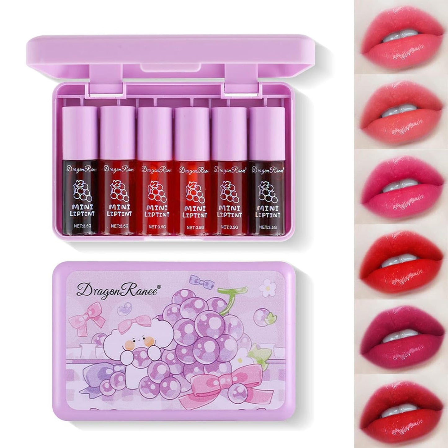 6 Colors Lip Tint Stain Korean Lip Gloss, Matte Velvet Lip Tint Natural Plumping Lip Stain, Multi-Use Lip and Cheek Tint Mini Liquid Lipstick, Long lasting Non-Stick Cup Waterproof, Lip Color Makeup