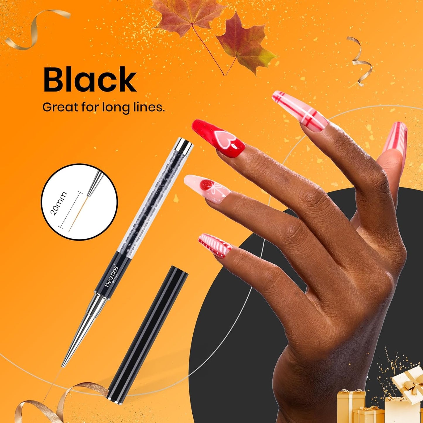 Beetles Gel Polish Nail Art Liner Brushes 5Pcs Painting Art Design Pen Set Diamond Application Rhinestone Handle Dotting Drawing Sizes 5 7 9 11 20mm Nail Design Gift for Women