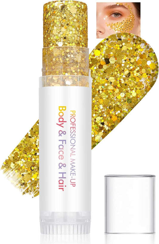 Body Glitter Stick, Waterproof Long Lasting Sparkling Face Shimmer Makeup, Singer Concerts Disco Music Halloween Festival Rave Accessories, Holographic Chunky Sequins Hair Stick,Gift for Women girl-02