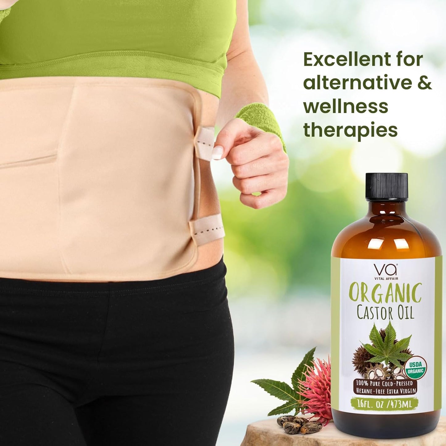 Pure Castor Oil Organic Cold Pressed Unrefined Glass Bottle-USDA Certified for Castor Oil Pack Wrap for Face,Hair Growth,Eyelashes,Eyebrows-16oz