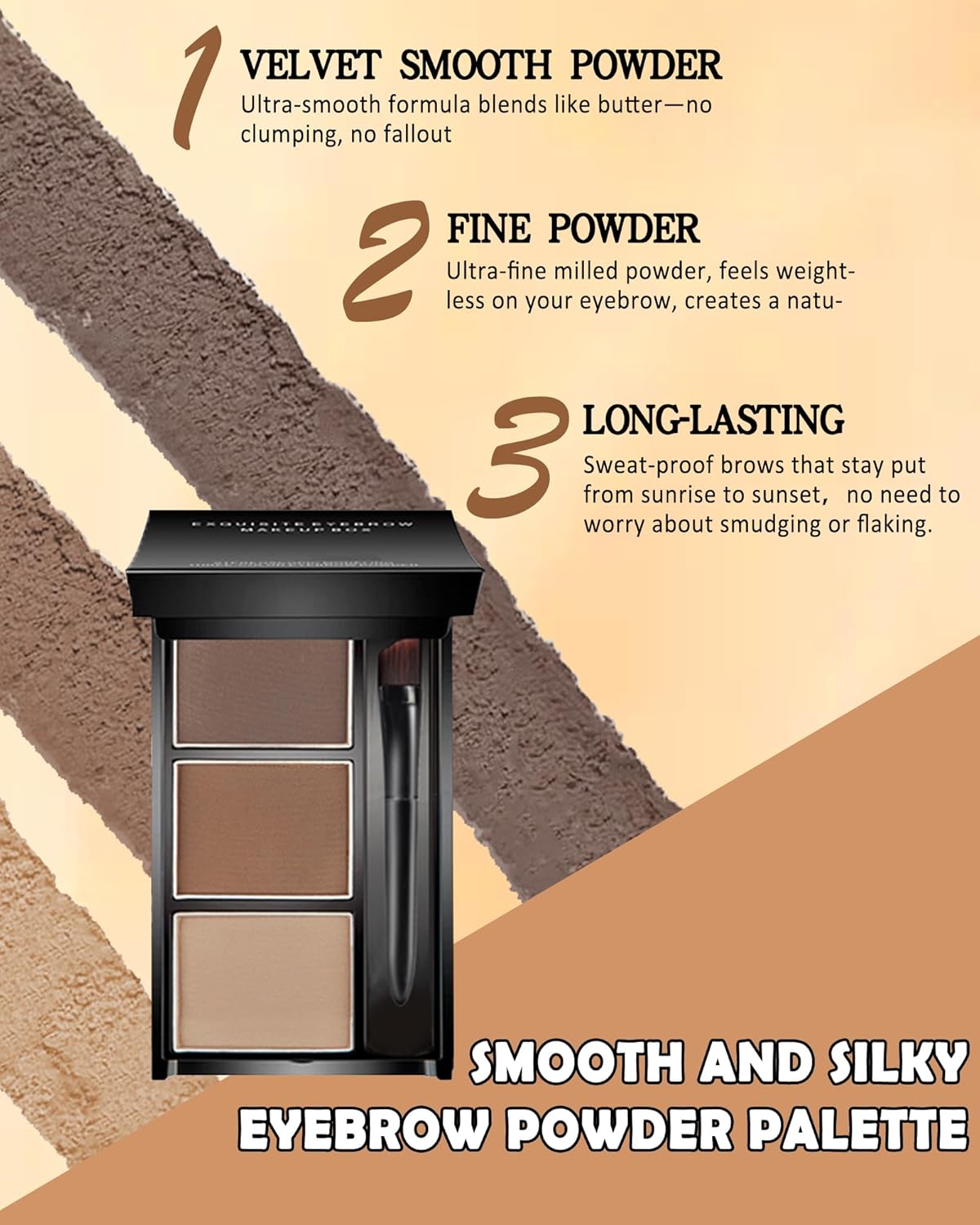 Eyebrow Powder Makeup Kit, 3 in 1 Eyebrow Kit, Brow Powder Palette Waterproof Long-Lasting, Black Brown White Brow Filler, Fill & Sculpt Full Eyebrow Kit for Women, With Mirror,Brush & Razor Set 01