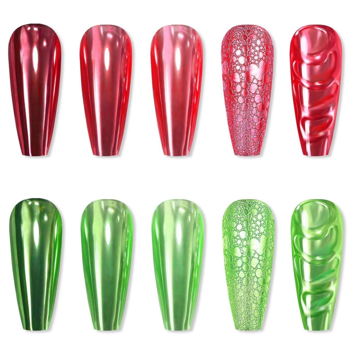 Green Red Chrome Nail Powder, Mirror Effect Metalic Powder Pigments for Nails,Red+Green Nail Art Glitter Glitter Dust Kit for Gel Polish(Red+Green)