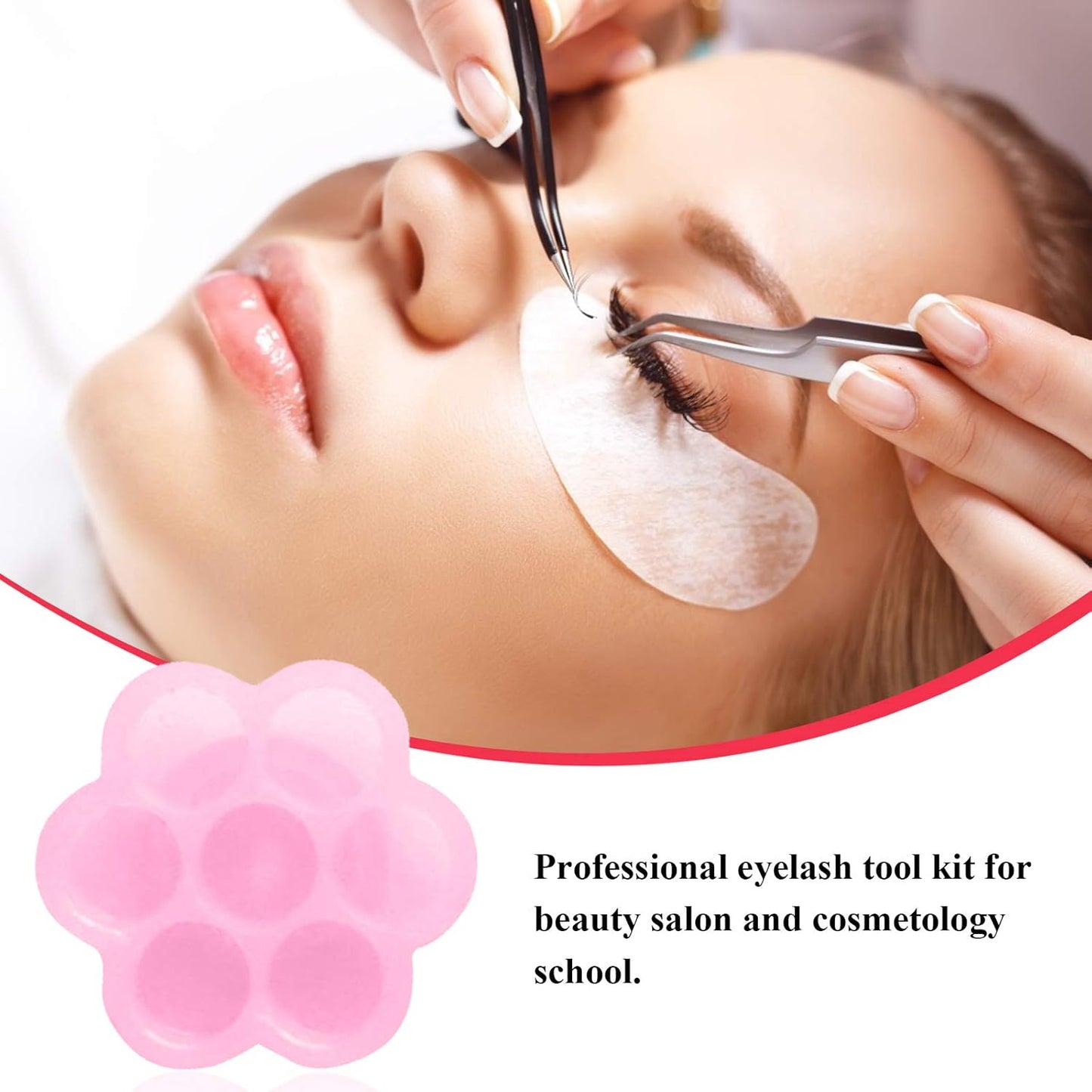 Fenshine 100 PCS Eyelash Extension Glue Holder Flower Shape Cup Plastic Glue Pallet Pad with a Roll for Eyelash Extension Supply