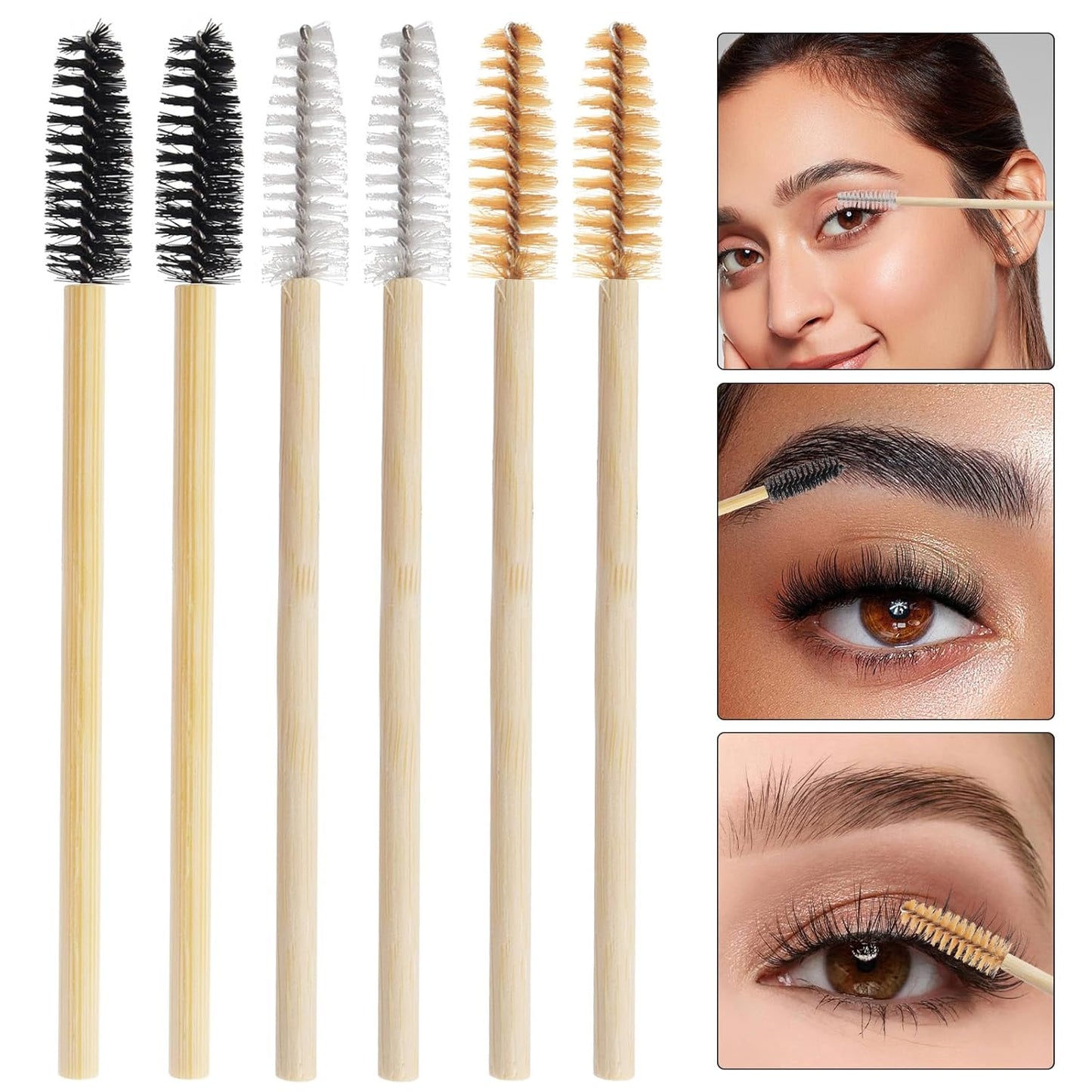 300PCS Disposable Mascara Wands Spoolie Brush Crystal Eyebrow Brushes Eyelash Extension Applicator Makeup Kits Bamboo Mascara Brush