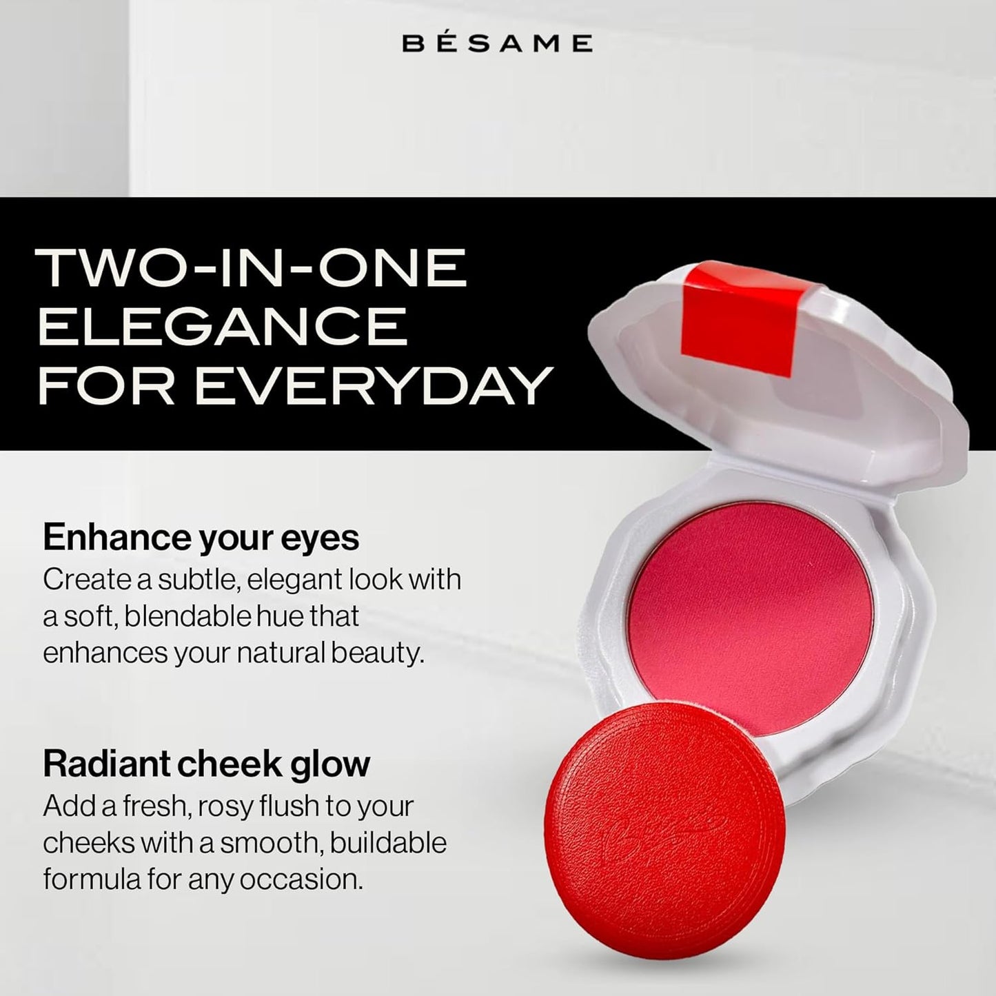 Besame Dreamy Pink Powder Blush & Eyeshadow 1959 Refill | Fits Signature Compacts Post-2019 | Deep Fuchsia Pink | 1950s Inspired Beauty | 2-In-1 Cheek & Eyelid Highlighter | Sustainable Beauty Routine