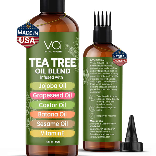 Tea Tree Oil For Hair With Jojoba, Castor, Batana Oil - Tea Tree Hair And Scalp Treatment - Hair Oil For Dandruff - Helps Strengthen, Volumize & Promotes Hair Growth - 6 Fl Oz