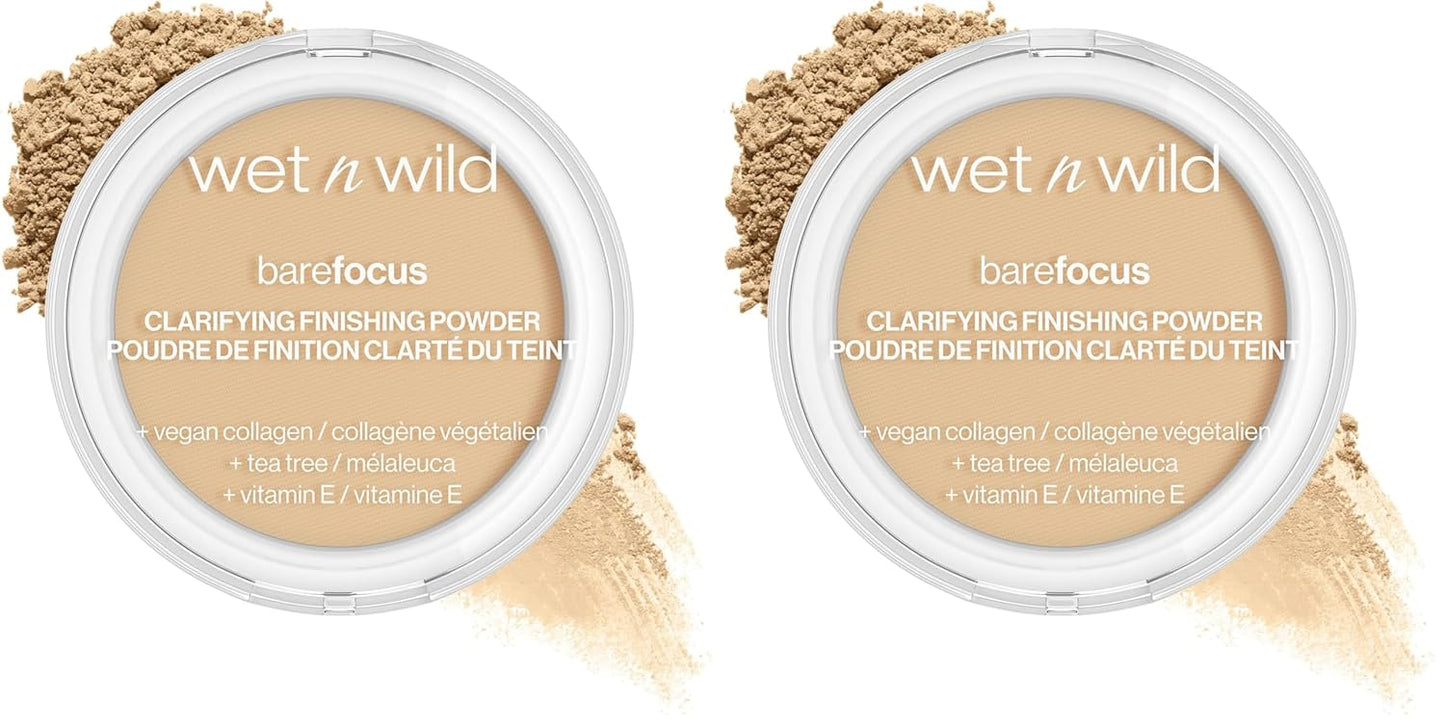 wet n wild Bare Focus Clarifying Finishing Powder | Matte | Pressed Setting Powder Light-Medium (Pack of 2)