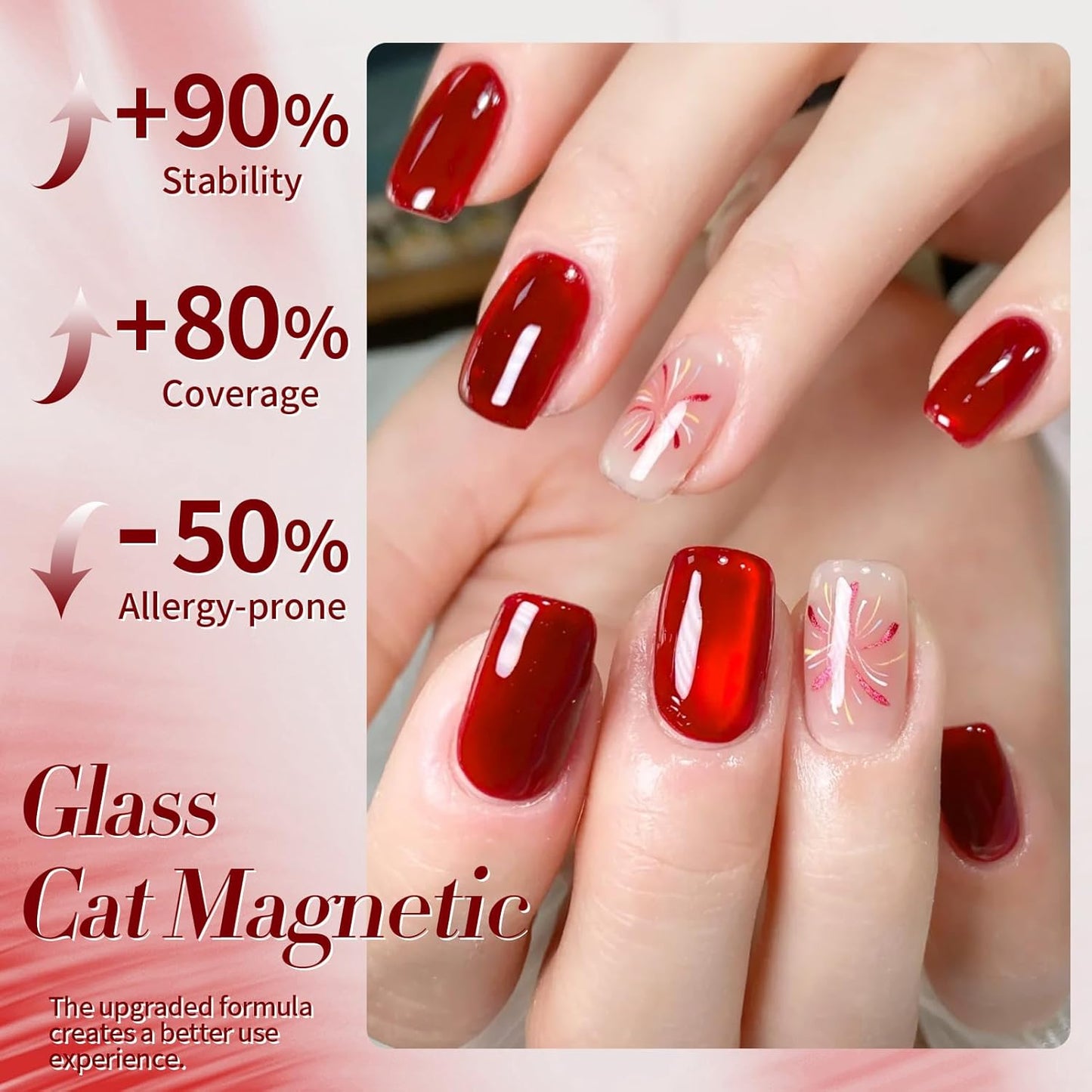 Born Pretty Cat Magnetic Eye Gel Nail Polish,Red Jelly Glass Magnetic Gel Polish, Artisan Glitter Soak Off Nail Art Salon Manicure Home Gift 15ml