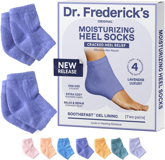 Dr. Frederick's Original Moisturizing Fuzzy Heel Socks - 2 Pairs - Cozy Gel-Lined Sleep Socks for Women & Men - Soothes Dry, Cracked Feet - Heel Repair - Lavender Luxury