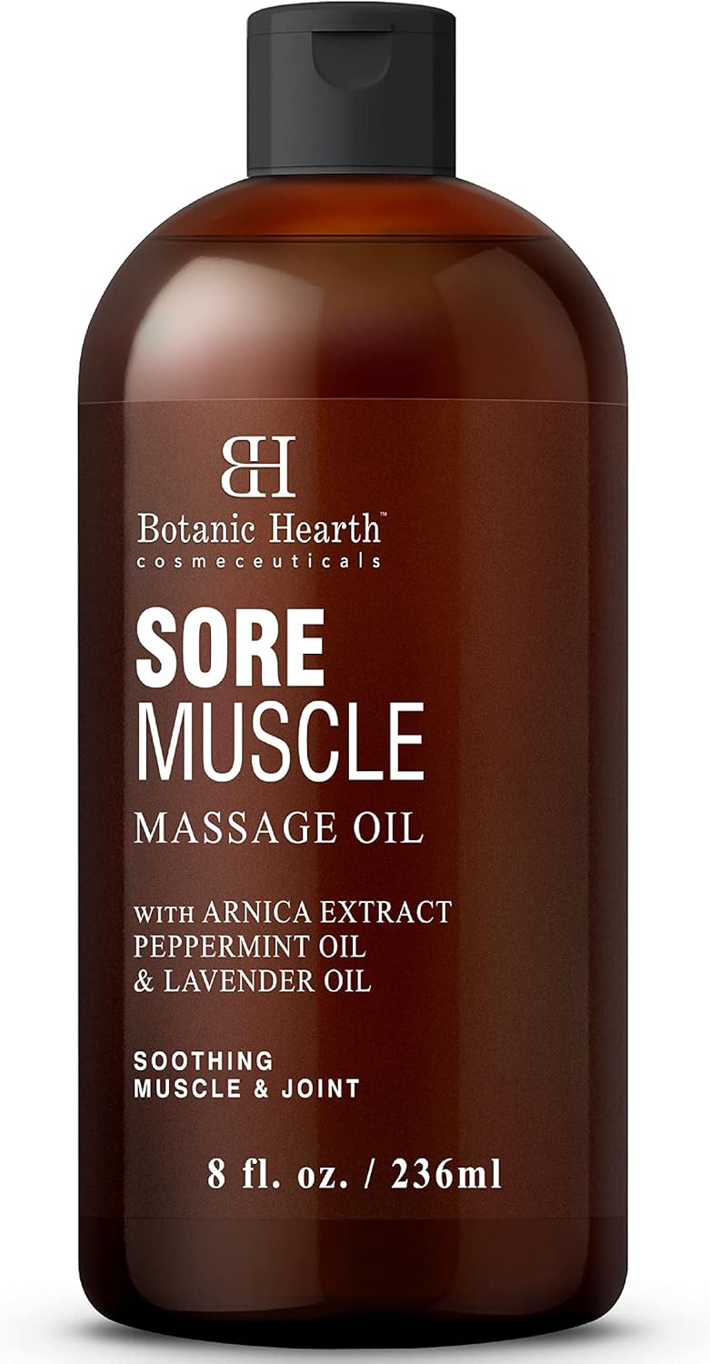 Botanic Hearth Sore Muscle Massage Oil | with Arnica Montana Extract and Essential Oils | Warming and Relaxing | Soothes Tired Sore Muscles and Joints, 8 Fl Oz