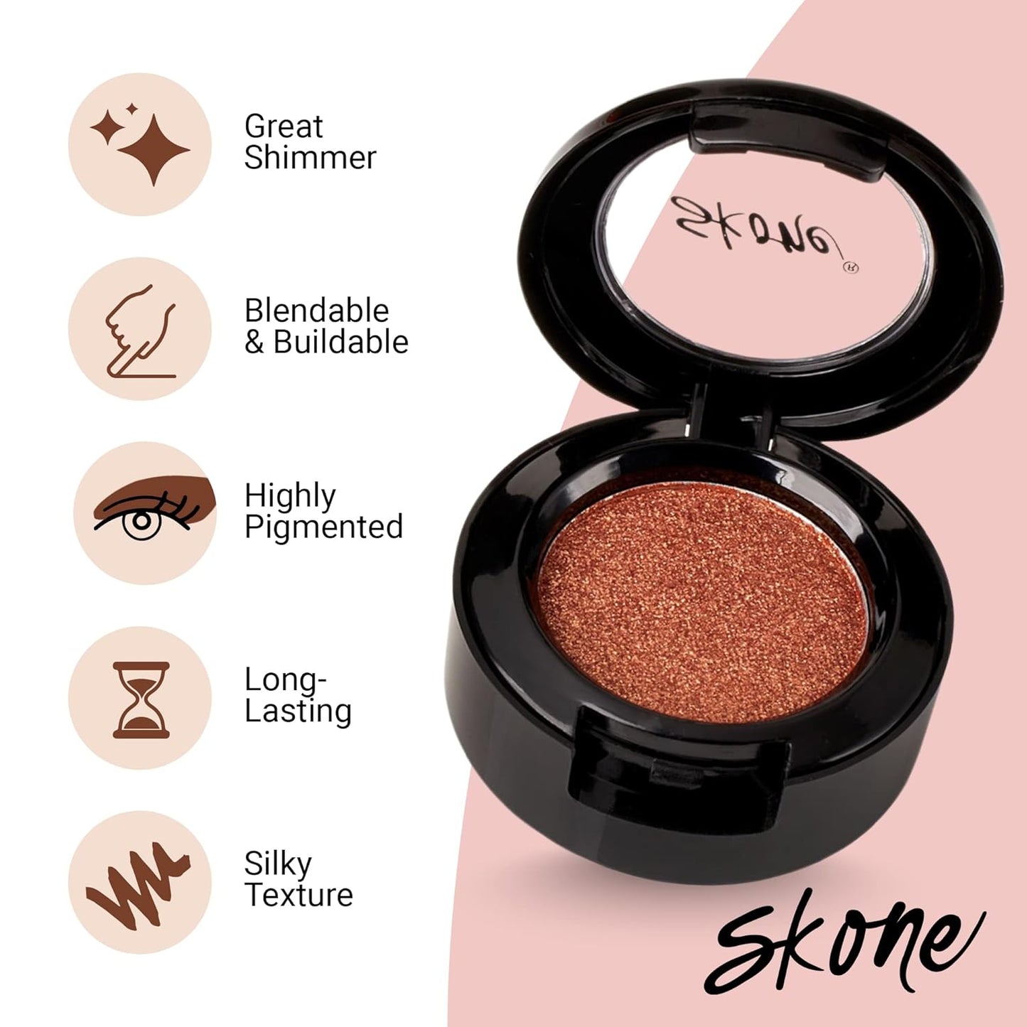 Skone Cosmetics Gems Eye Shadow, Highly Pigmented, Longwear Eye Makeup, Single Eyeshadow with Pro Shimmery Finish - Ultra-Blendable, Slightly Shimmer Shades - Brown Eyeshadow - Chocolate