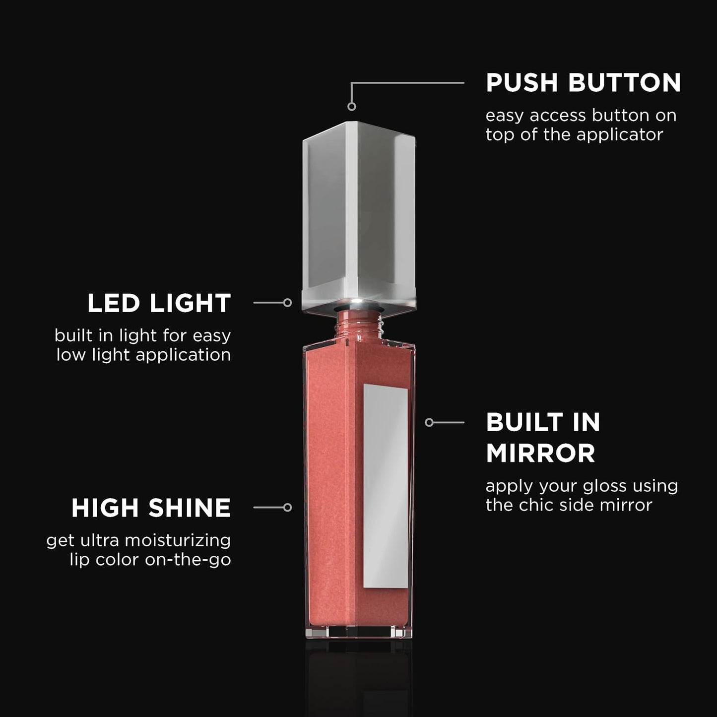 Pure Cosmetics Pure Illumination Lip Gloss - LED-lit Applicator w/Side Mirror - Non-Sticky, Moisturizing & Hydrating Lip Glosses - Soothes & Protects Dry Chapped Lips (Oopsy Daisy)