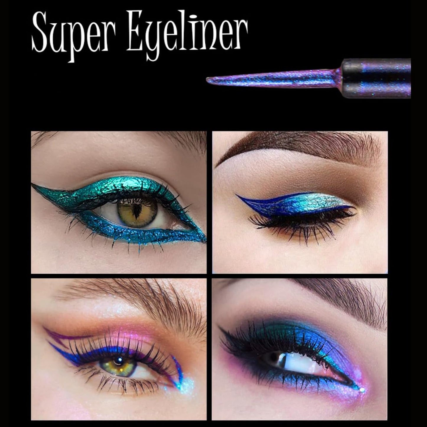Corlo Glitter liquid eyeliner blue waterproof, Metallic Intense Color Shifting Colorful Eyeliner, Eyeliner Gel MultiColor Highly Pigmented Gift Kit for Women and Girls (04)