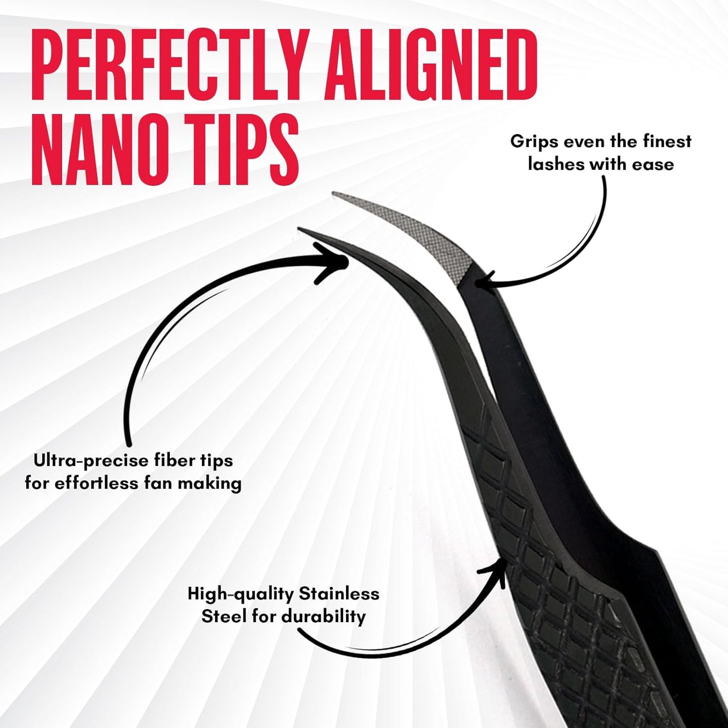 Curved Classic & Volume Fiber Tip Lash Tweezer – SLAY CURVE, Diamond Grip, Professional Eyelash Extension Tweezers, Precision Lash Tool (Black)