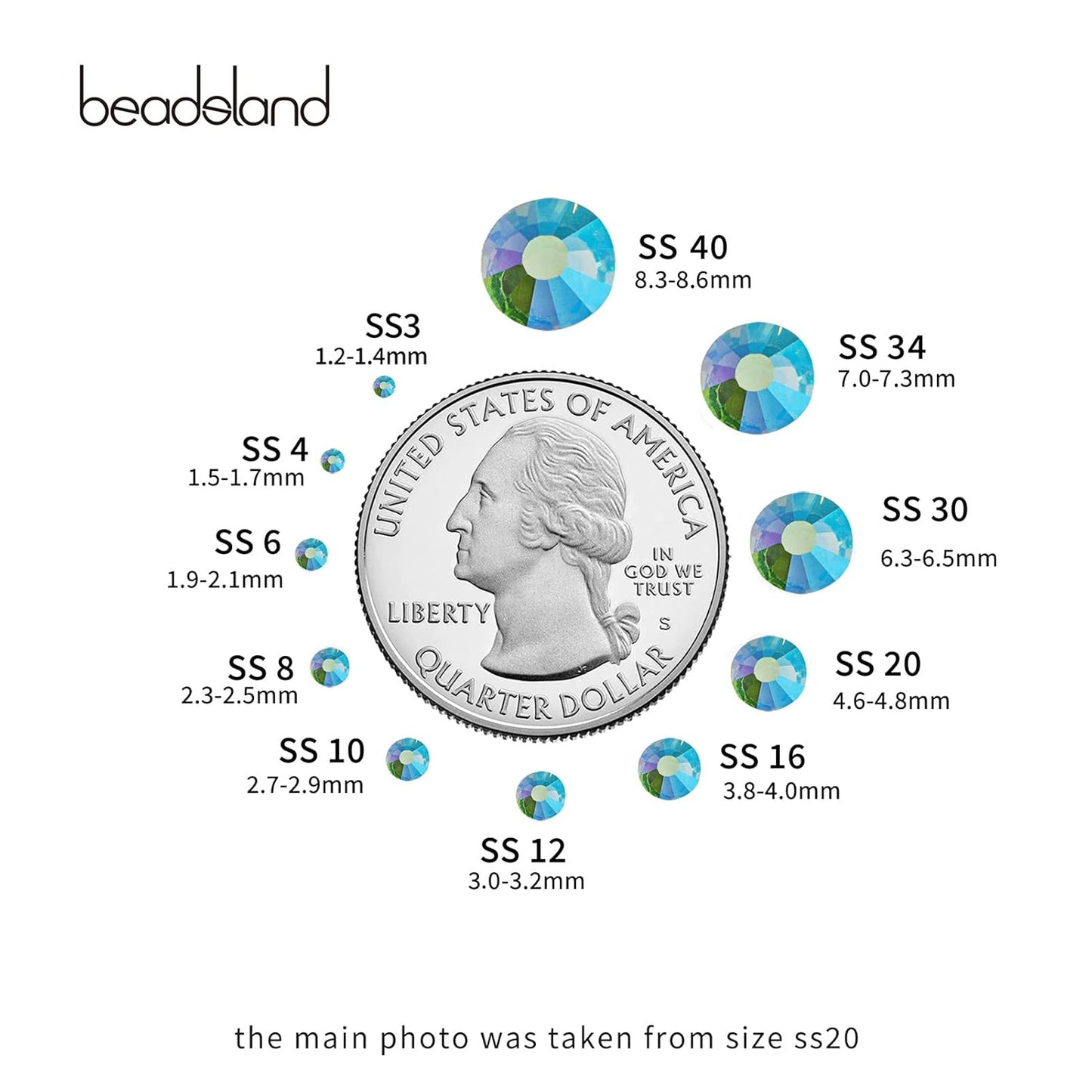 Beadsland 1440 Pieces Flat Back Crystal Rhinestones Round Gems,Aquamarine AB,SS8,2.3-2.5mm