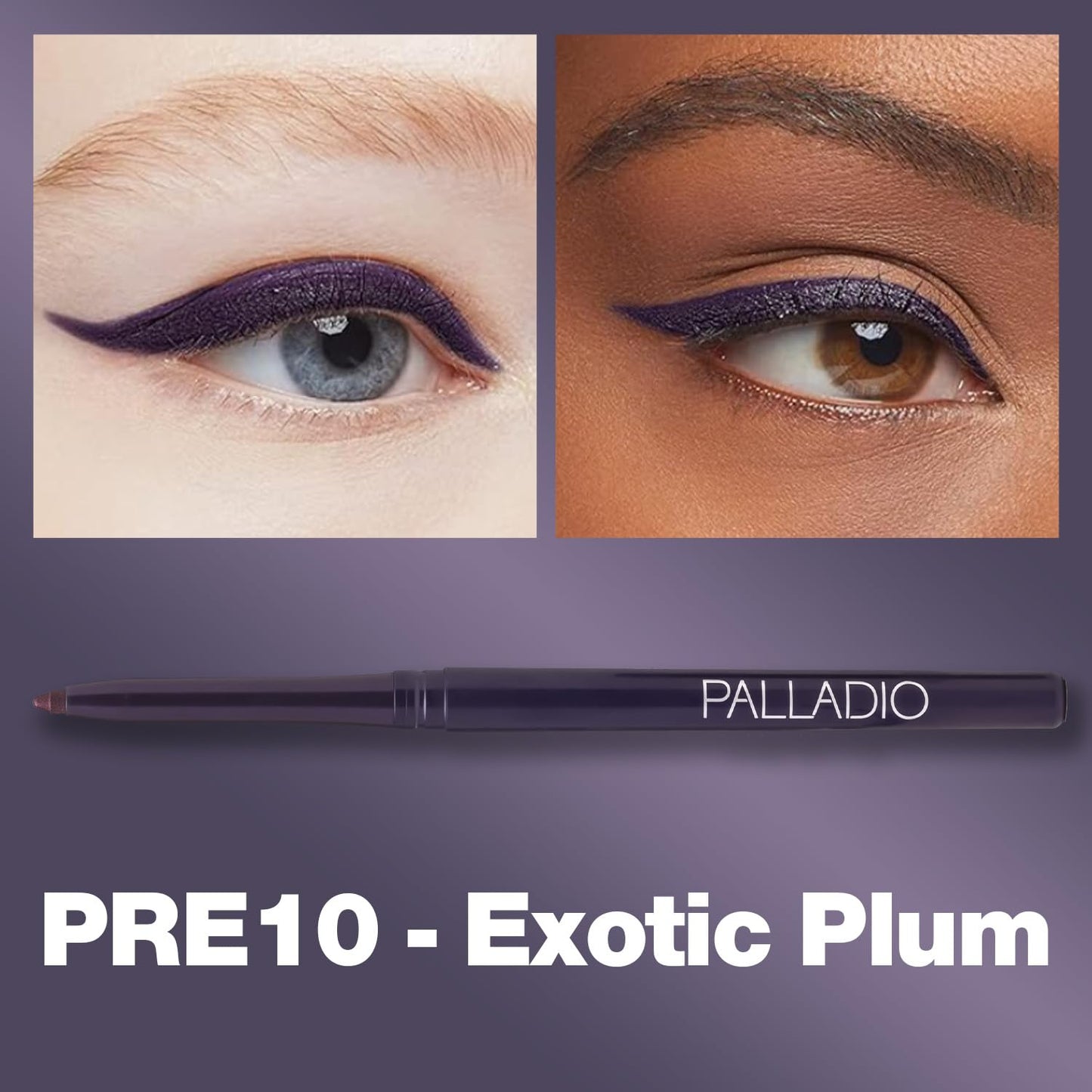 Palladio Retractable Waterproof Eyeliner, Richly Pigmented Color and Creamy, Slip Twist Up Pencil Eye Liner, Smudge Proof Long Lasting Application, All Day Wear, No Sharpener Required, Exotic Plum
