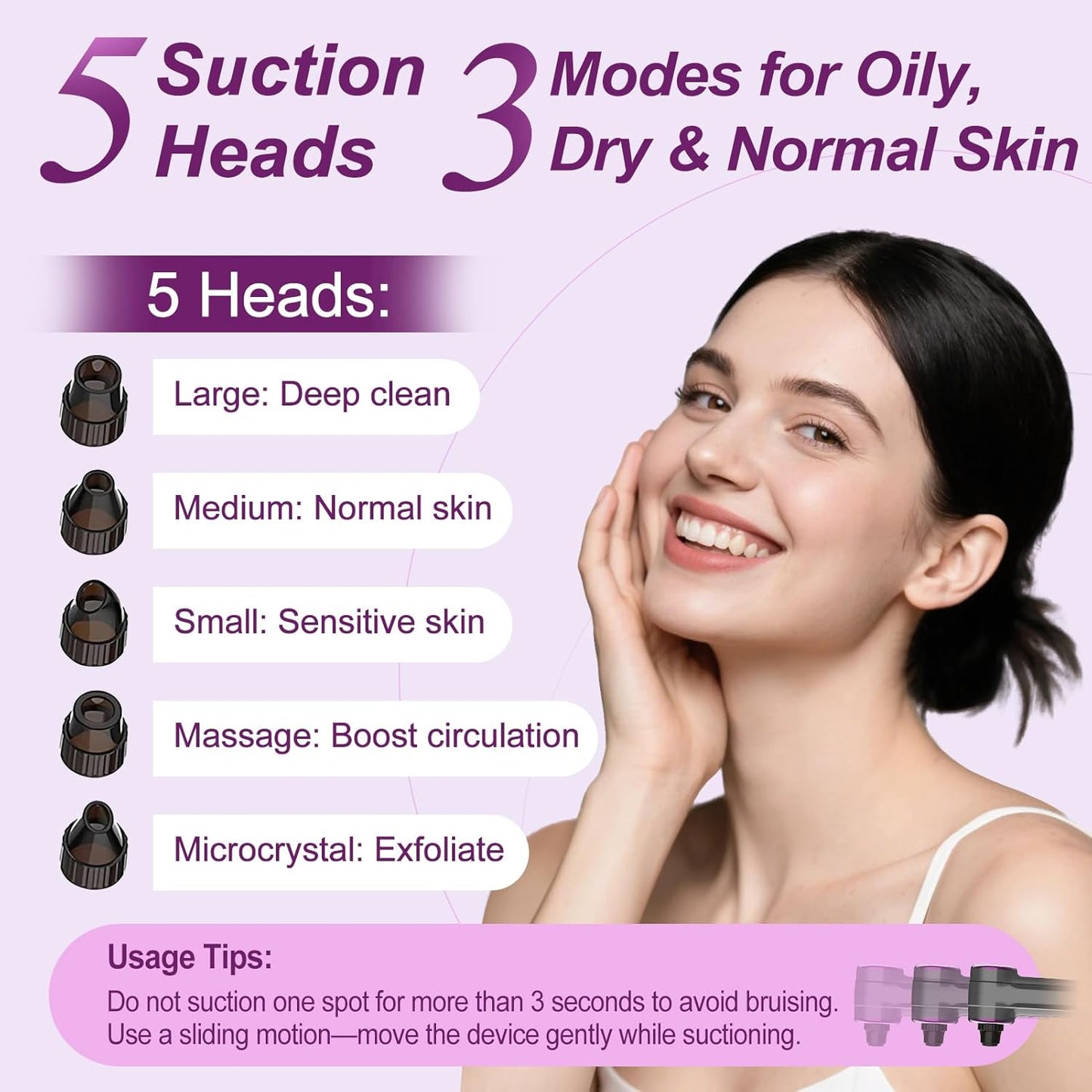 Blackhead Vacuum Removers with Heating, Pore Vacuum Blackhead Suction Remover, 3 Adjustable Suction Levels 9 Modes, Comedone Extractor Kit with 5 Suction Heads for Nose & Face Deep Pore Cleaning