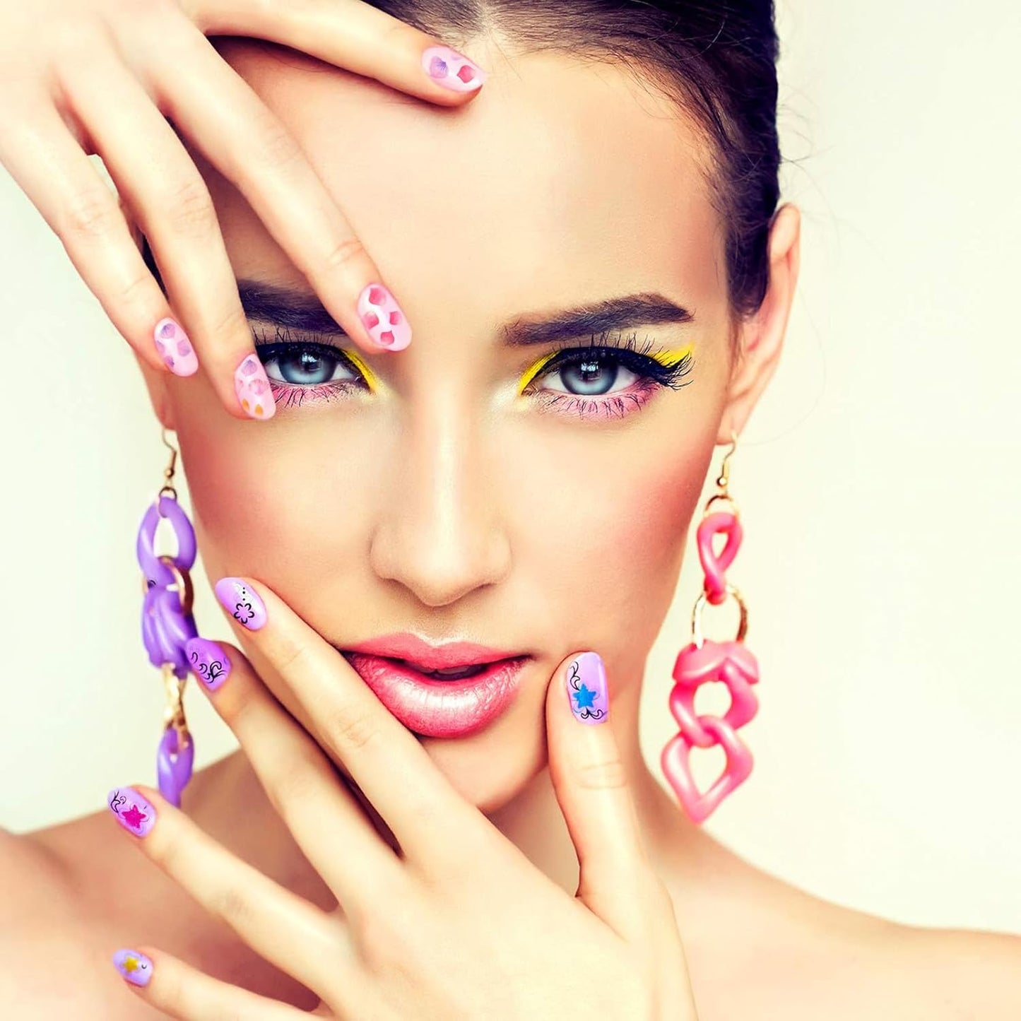 Blulu 5000 Pcs Flower Nail Stickers 100 Sheets 3D Self Adhesive Nail Stickers Multi Design Decals Multicolor Flower Manicure Decals with Tweezer(Retro Floral Series)