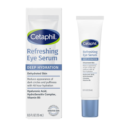 CETAPHIL Deep Hydration Refreshing Eye Serum, 0.5 fl oz, 48Hr Hydrating Under Eye Cream to Reduce the Appearance of Dark Circles, With Hyaluronic Acid, Vitamin E & B5 (Packaging May Vary)