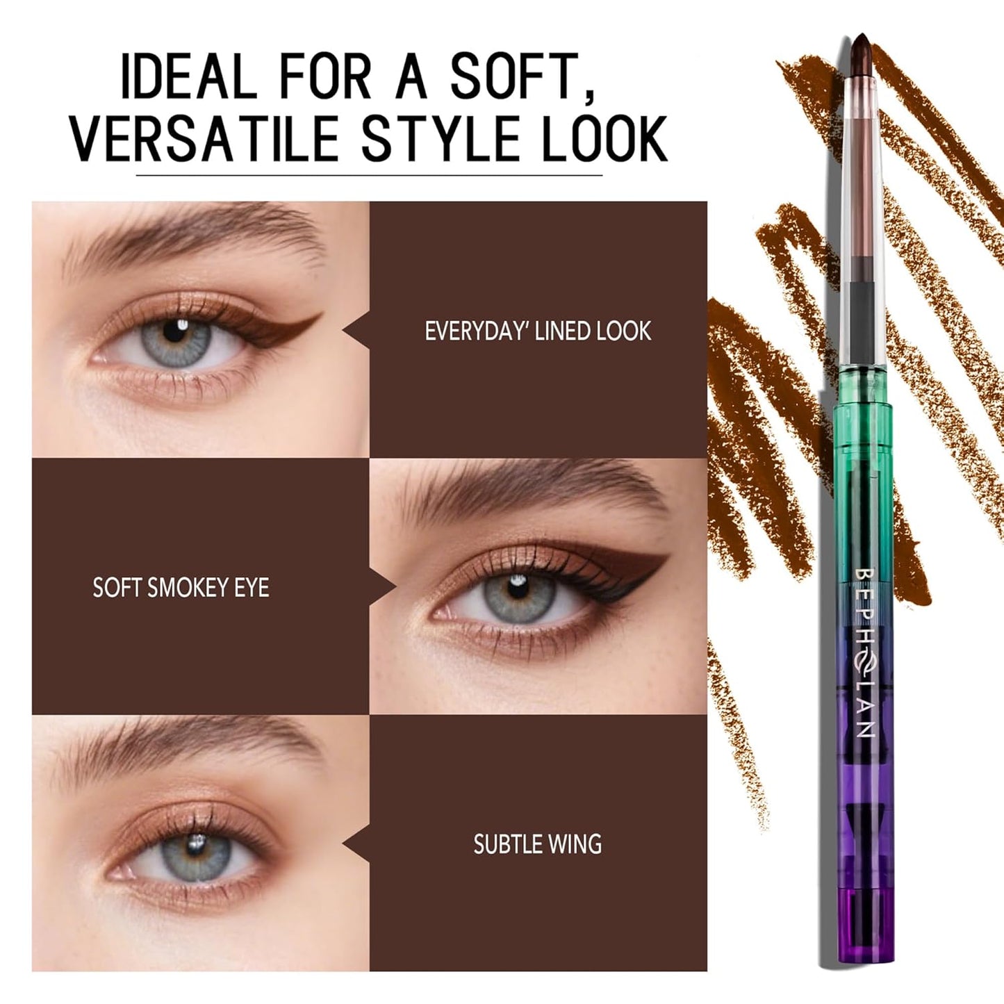 BEPHOLAN Brown Eyeliner Pencils,Waterproof Gel Eyeliner Pencil for Women Waterproof Smudge Proof Long-lasting (Brown)