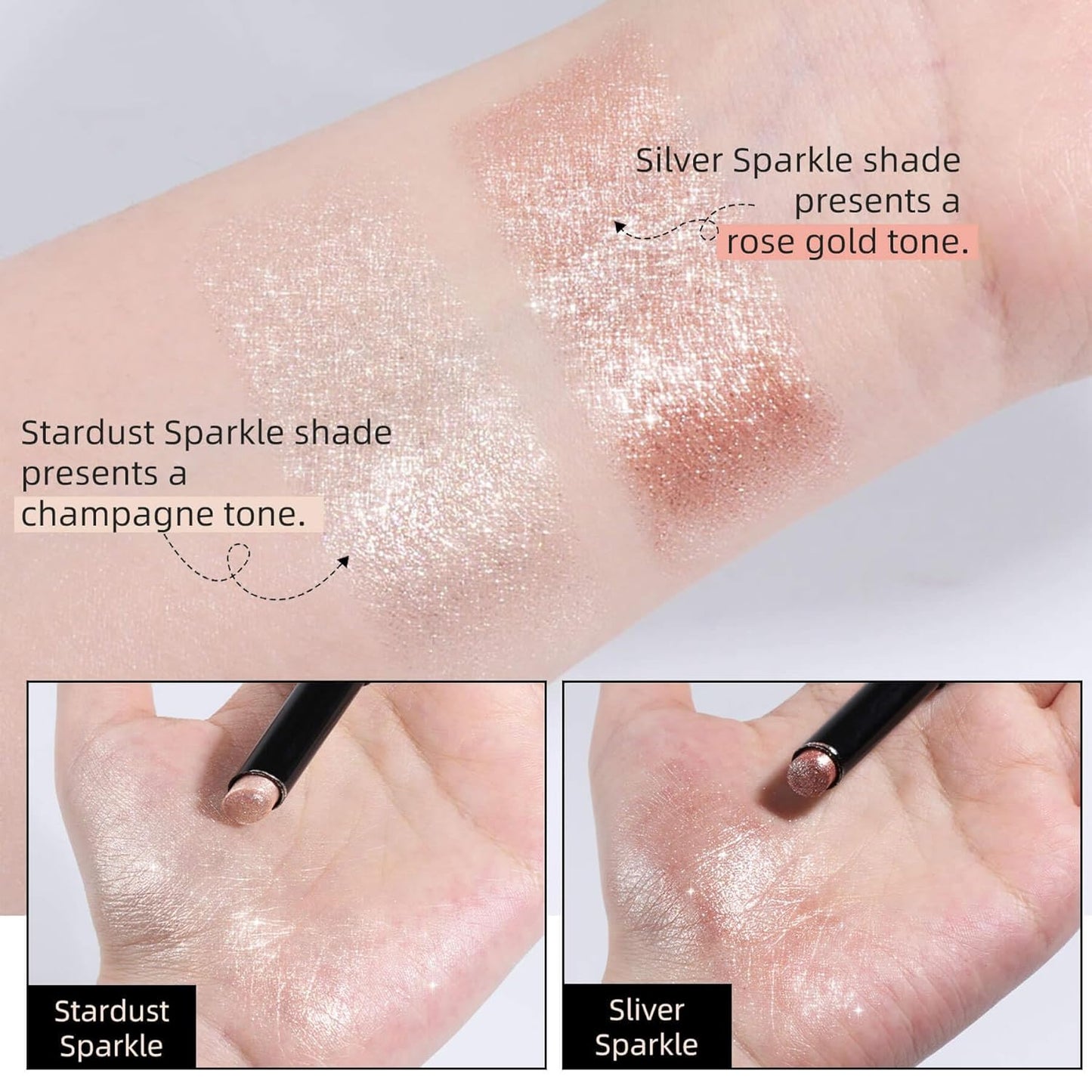 Shimmer Eyeshadow Stick Creamy Highlighter for Eyes, Lips Cheeks Long Lasting, Moisturizing, Multi Use High Pigment Glow for Day Night, Micro Pearls, Champagne Undertone Stardust Sparkle