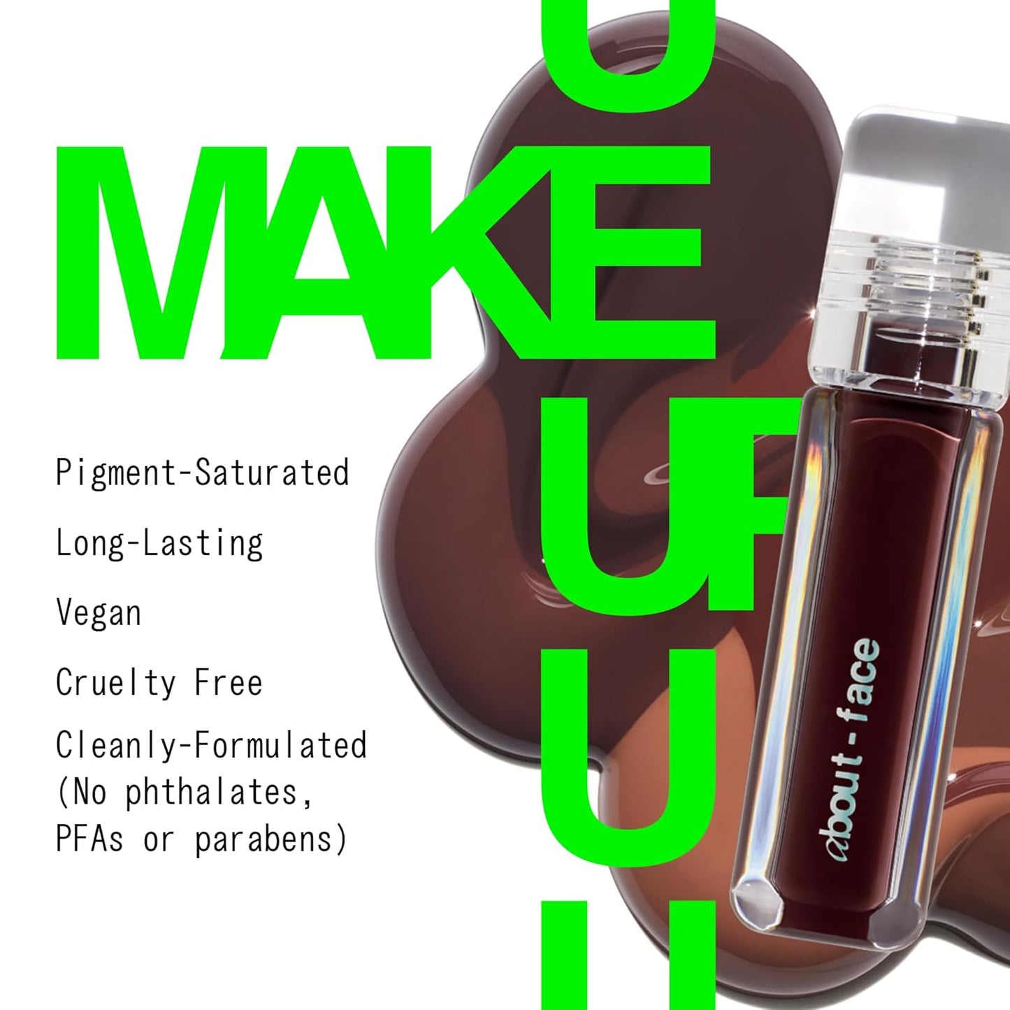 about-face Light Lock Lip Gloss Play Hooky – Non-Sticky, High-Shine Lip Oil Gloss with Coconut Oil, Peppermint & Lavender – Vegan, Cruelty-Free, Clean Beauty – 0.21 oz (Plum Brown)