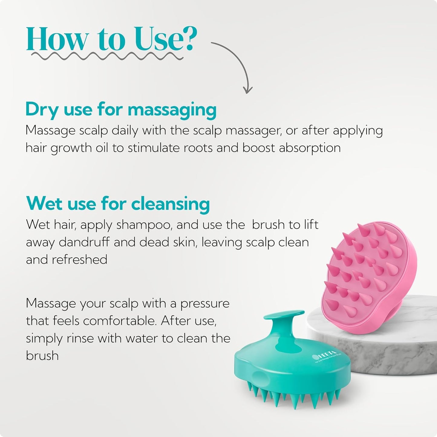 HEETA Hair Scalp Massager Shampoo Brush 2 Pack, Soft Silicone Bristles to Remove Dandruff, Waterproof Hair Scrubber for Both Wet Dry Use, Suitable for Men & Women (Green & Pink)