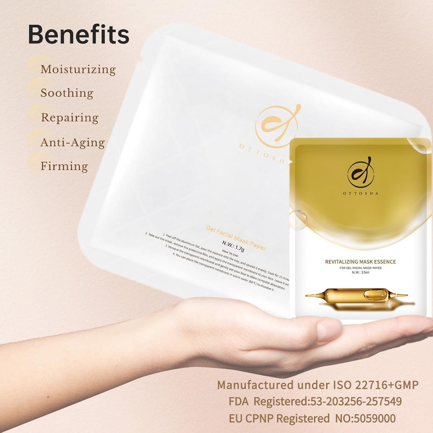 Bioactive Collagen Face Mask for Women & Men Skin Care Beauty SPA,Separated Essence 33ml and Powder Membrane, Hydrating,Repairing,Brightening,Revitalizing, Anti-Aging (5 pairs)