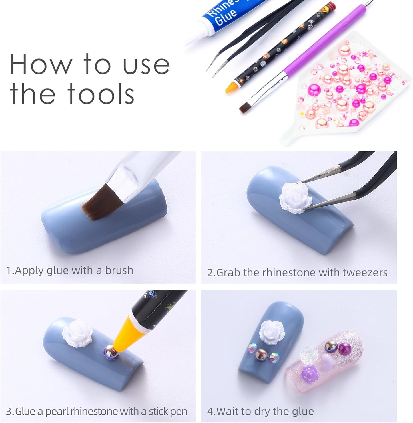 160g Peach Pink Flat Back Pearls Rhinestones with Gel for Crafts Mixed Size 3mm-10mm AB Color Round Half Pearls Flatback Pearl Beads and Resin Rhinestones Set for Face Art