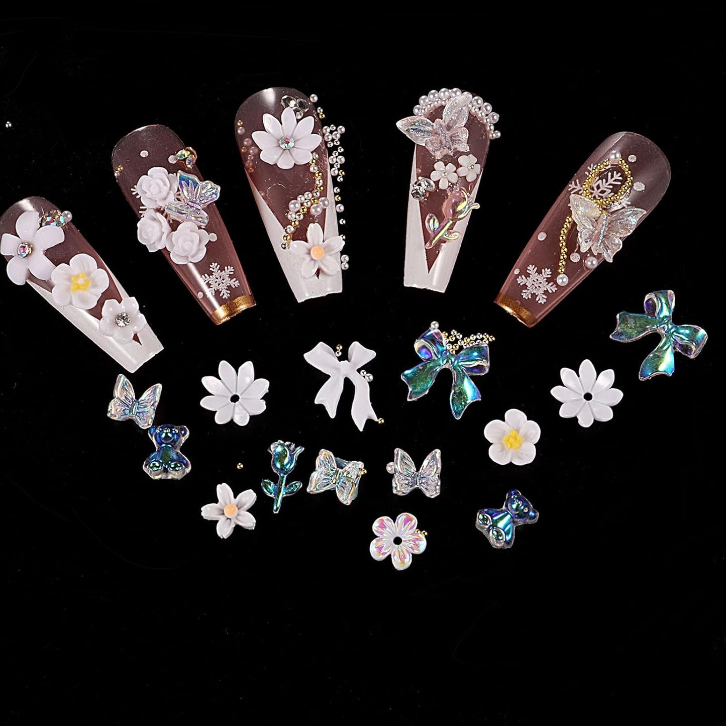 250pc 3D Nail Charms Set - Diverse Shapes & Colors for Acrylic Nails & DIY Crafts (#6)