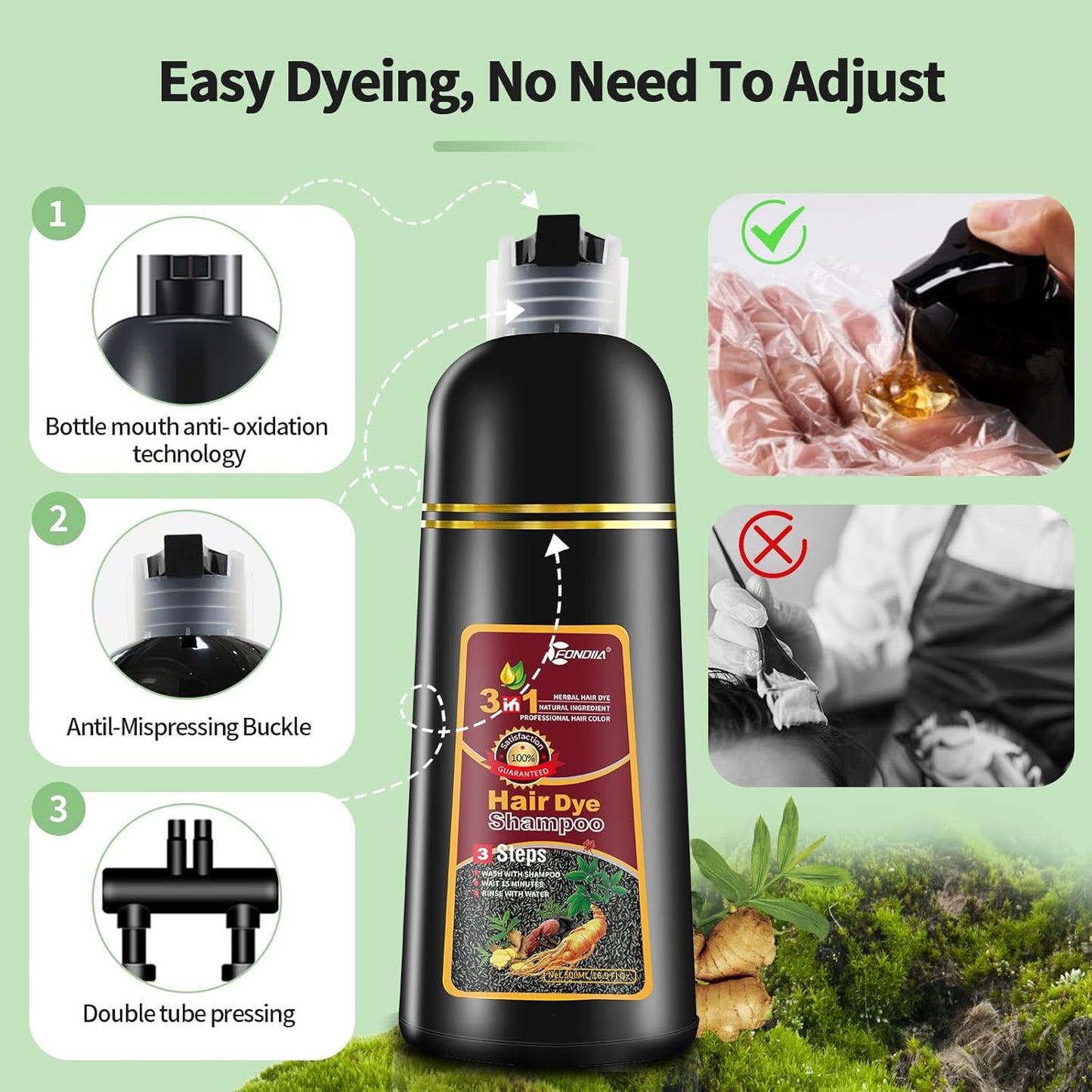 leorx Hair Dye shampoo, Chestnut Brown 3 In 1 Color Shampoo Instant Herbal Coloring Shampoo Refresh Hair For Women&Men - Tintes Para El Cabello Profesional