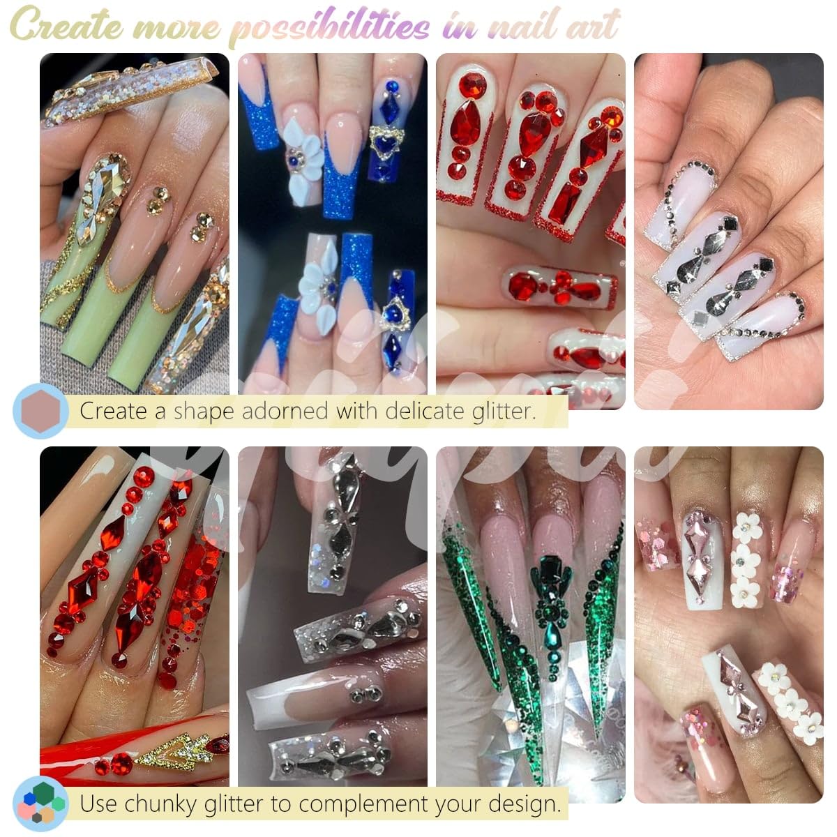 4 Boxes Emerald Green Rhinestones Glitters 24 Shapes K9 Glass Gems Stones Flatback Round Diamonds Crystals Nail Art Charms Supplies for Nails Faces Eyes Makeup Body DIY Crafts Tumblers Bottles