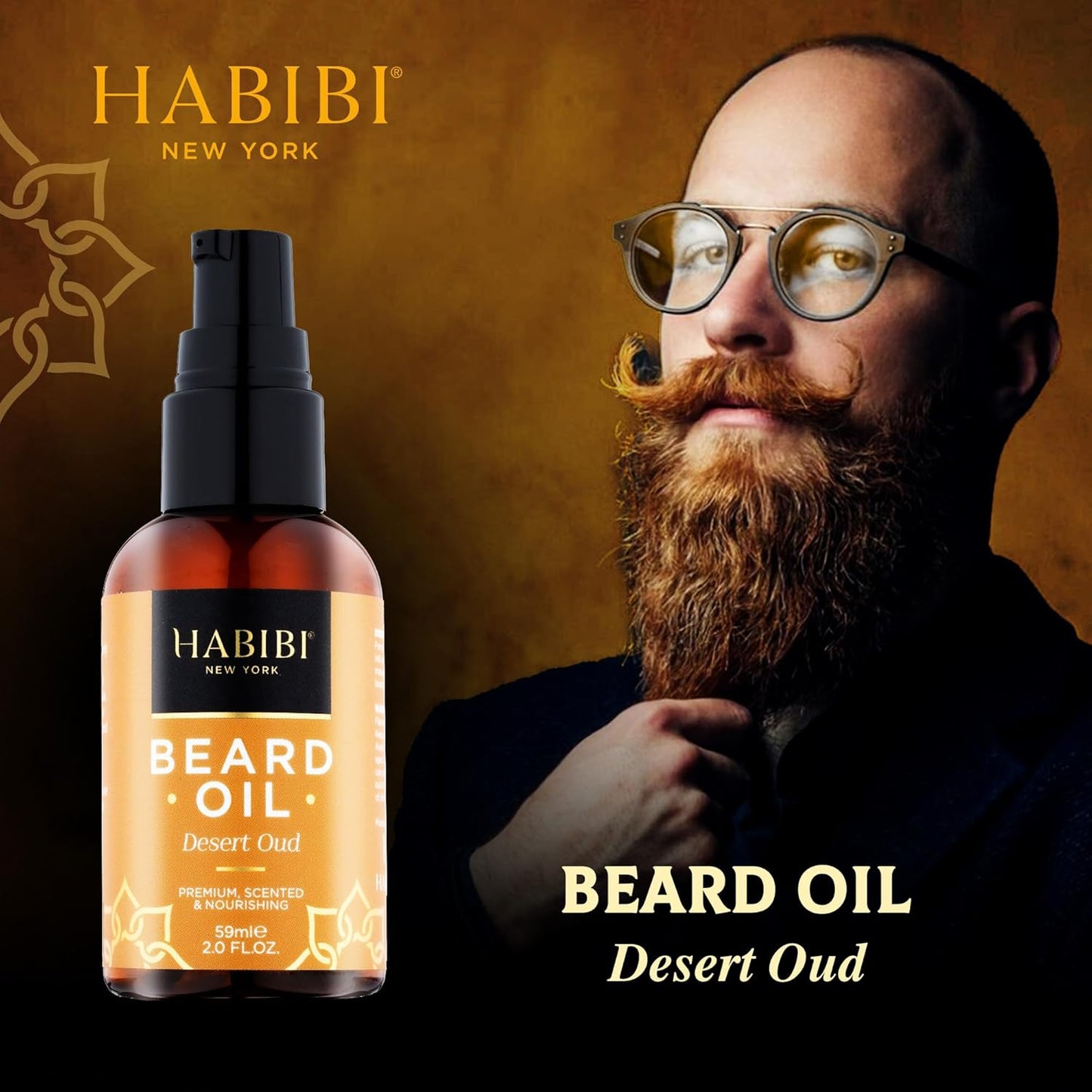 H HABIBI Desert Oud Beard Oil – 2.0 Fl. Oz Naturally Derived Beard Growth Oil for Men, Beard Care Essential – Hydrates, Nourishes & Promotes Healthy Growth, Made in USA