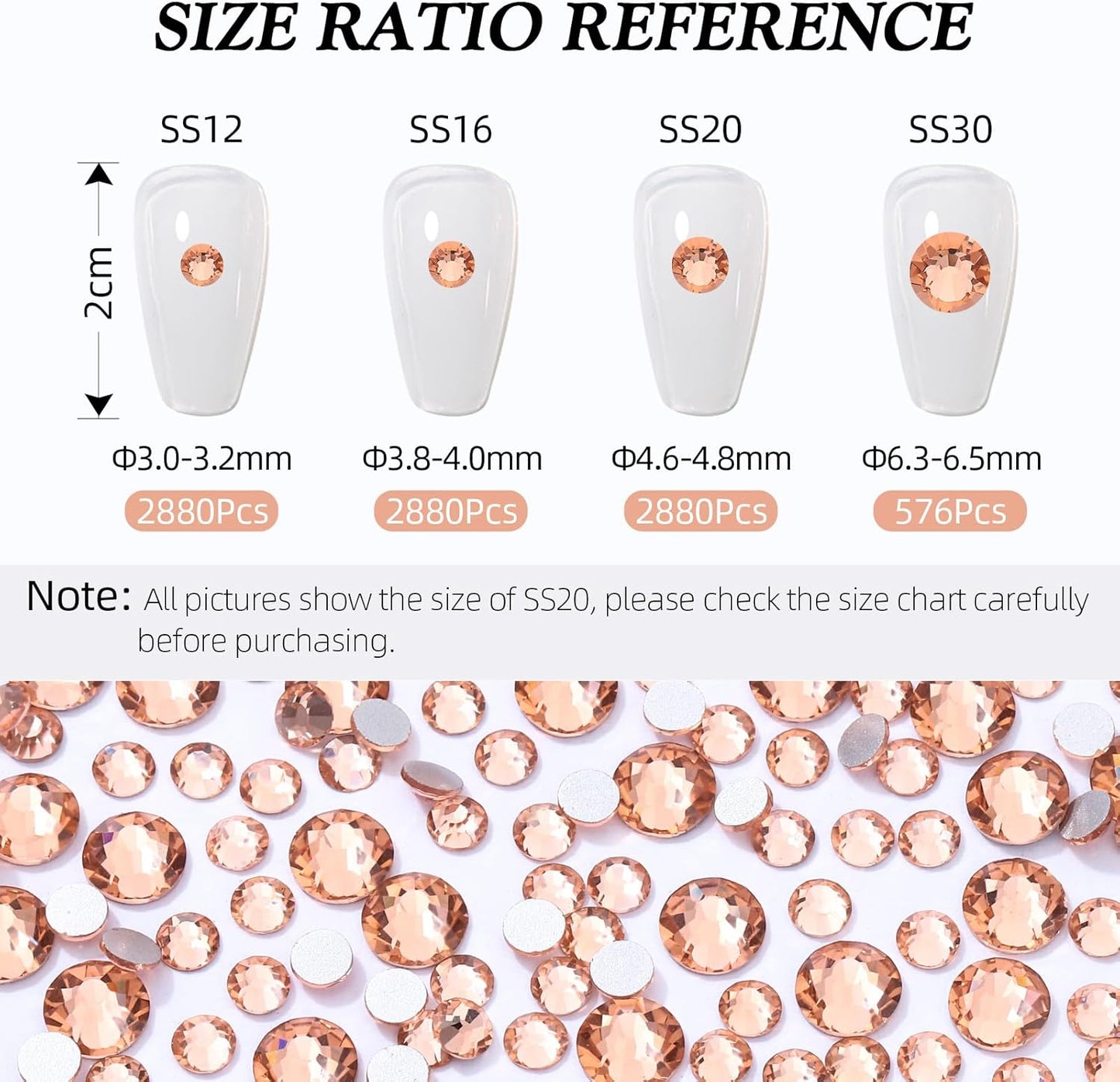 Champagne Flatback Rhinestones, Glass Rhinestones for Nail Art and Craft, Glue Fix, Loose Crystal Gemstones(Champagne, SS30, 576pcs, 6.4-6.6mm)