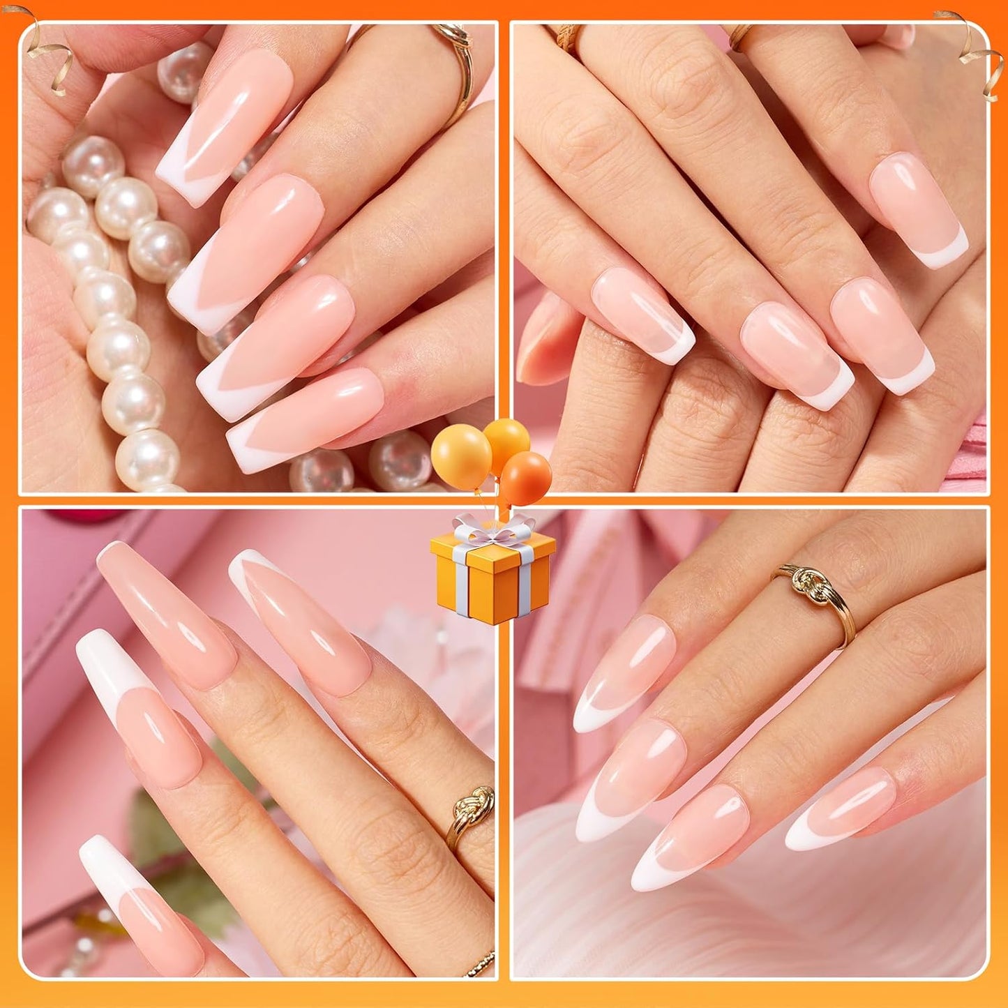 Beetles Nail Stamp, 4Pcs French Tip Tool Easy Manicure Nail Stamper Single Head Soft Silicone Long & Short French Tip Stamp Tool with 2Pcs Nail Scraper Decorations Gift for Women