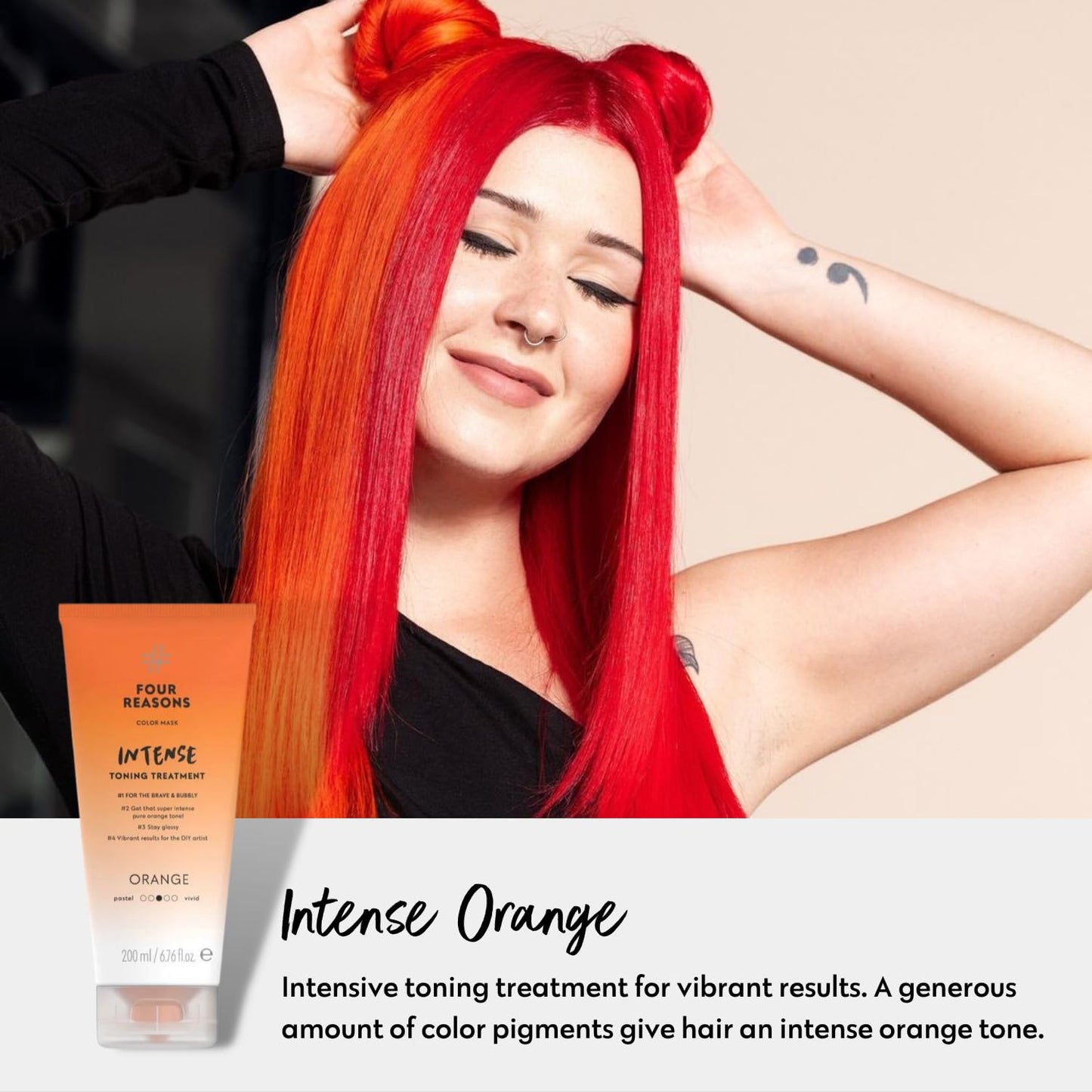 FOUR REASONS Color Mask INTENSE - Orange, 6.76 fl oz - Intensive Toning Treatment - Color Depositing Conditioner - Semi Permanent Hair Dye for Lightened and Colored Hair - 100% Vegan