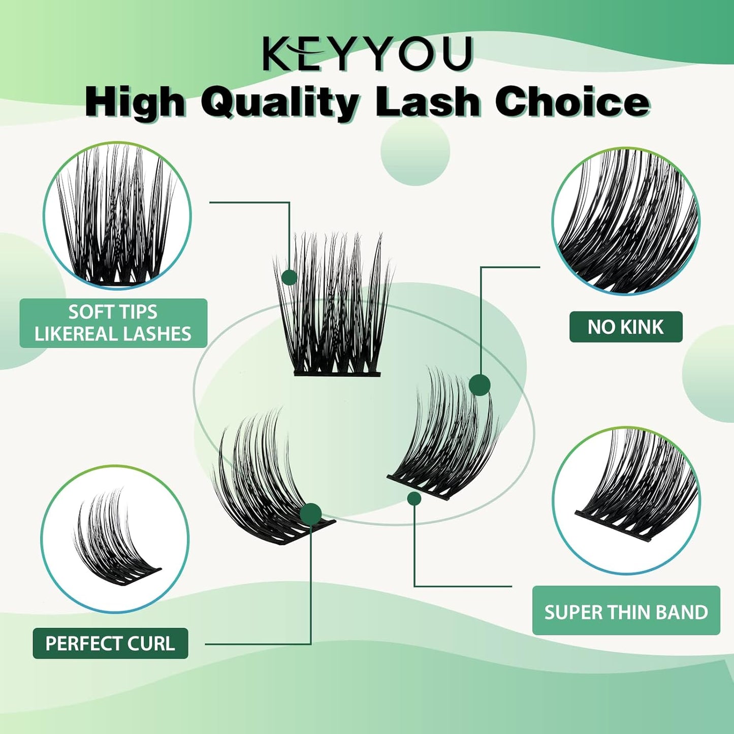 Lash Clusters 96pcs Individual Lashes D Curl 16mm Cluster Lashes KEYYOU Volume Wispy Lash Extension Soft&Comfortable Easy DIY at Home(Y12 D-16mm)
