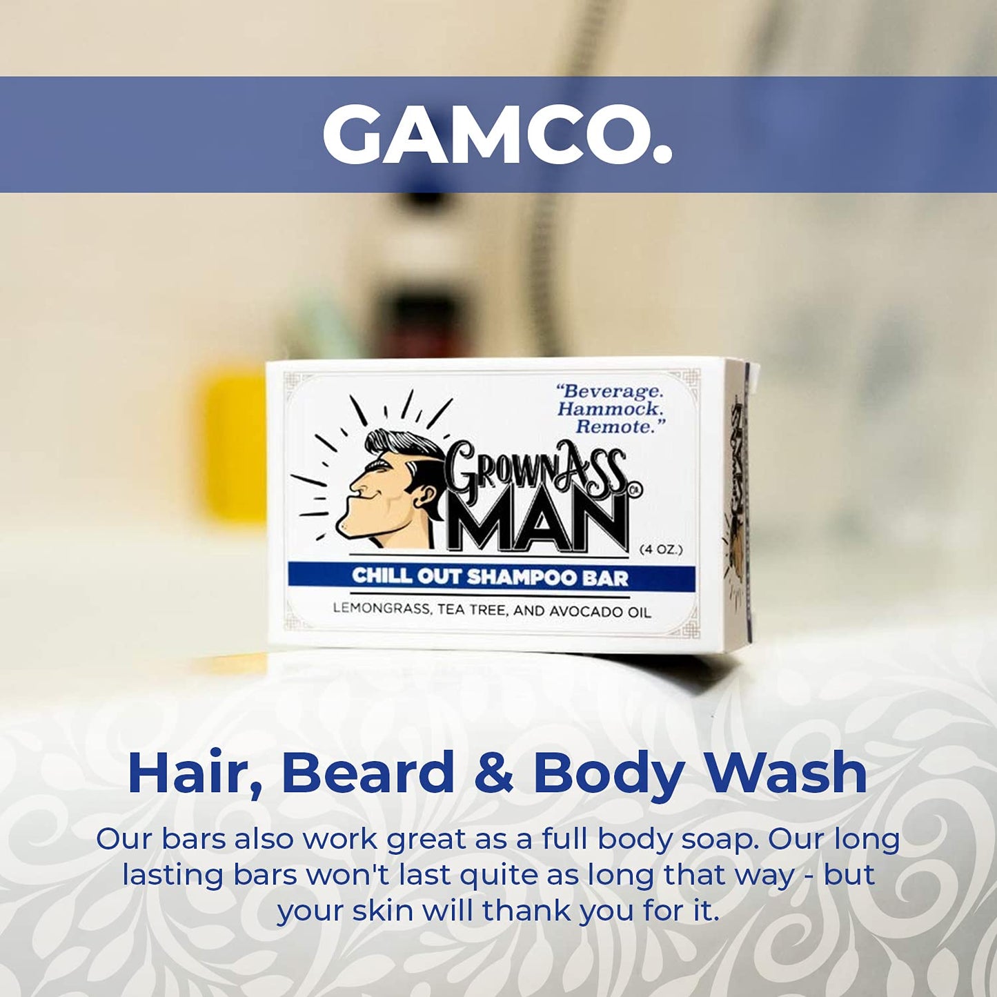 Solid Shampoo Bar Rich Lather 3 in 1: Hair, Beard & Body Wash - Plastic Free & Eco-Friendly, Natural & Organic Clean for All Hair Types, 4oz Bar (Chill Out, 6-Pack)