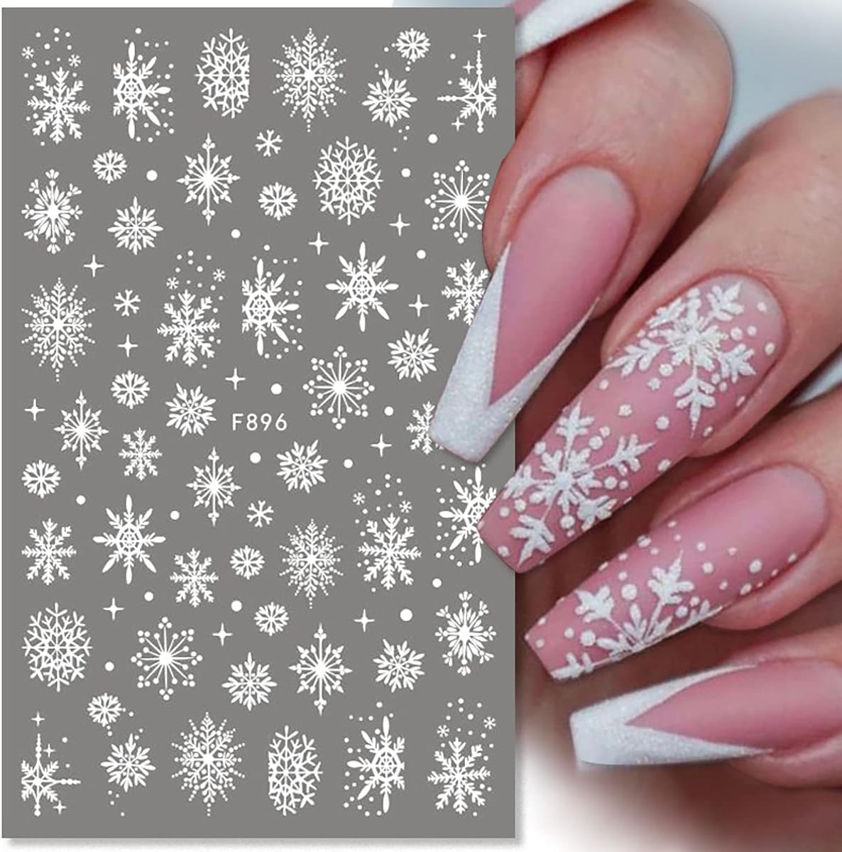 8 Sheets 3D Snowflake Nail Art Stickers Winter Christmas Nail Decals Glitter White Silver Snowflake Nail Stickers Self Adhesive Xmas Snow Nail Design Holiday Christmas Nail Decoration for Women Girls