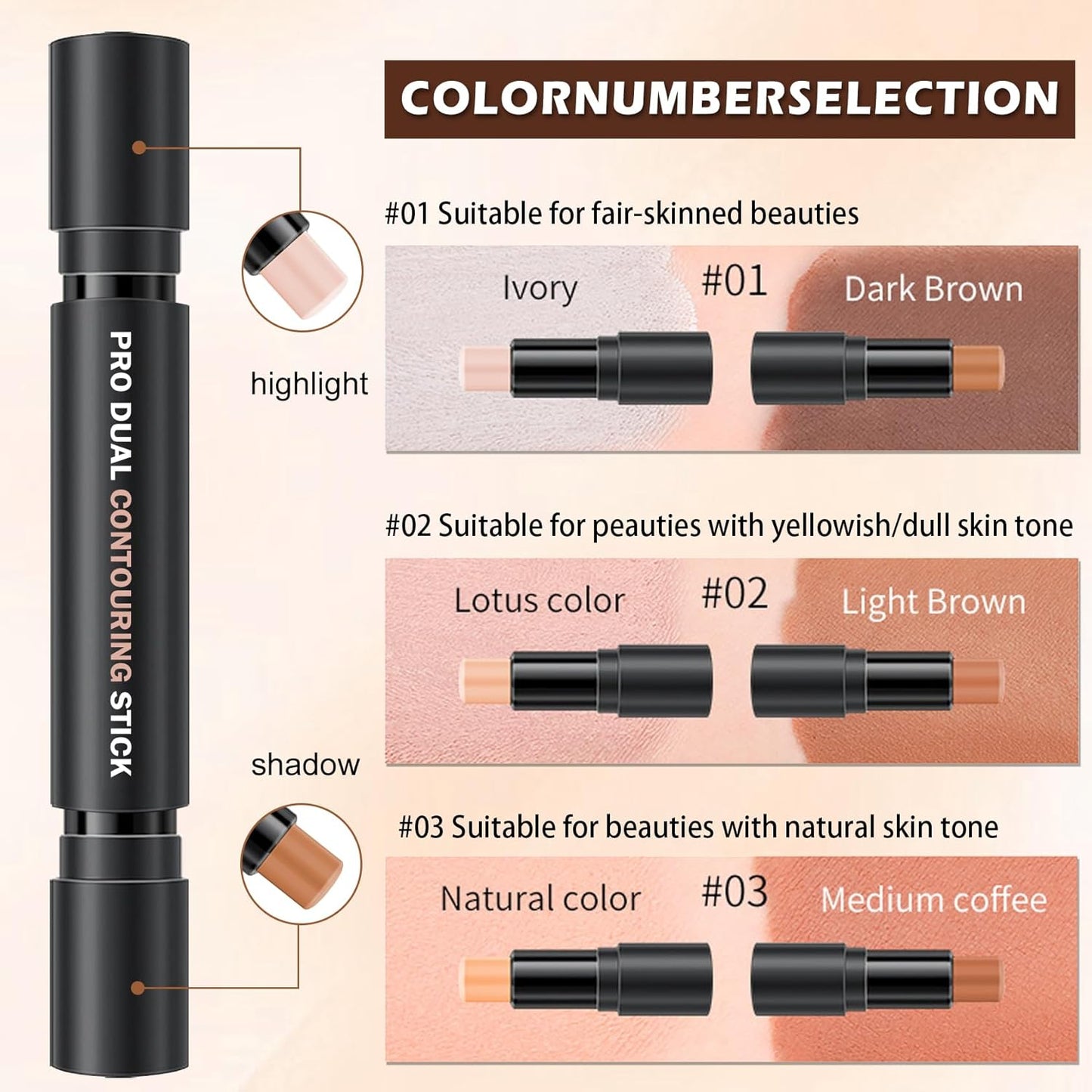 CAHIUYOA 6-Color Cream Contour & Highlighter Makeup Kit, Bronzer & Highlighter Stick for Beginner, Long-Lasting Waterproof Face Makeup