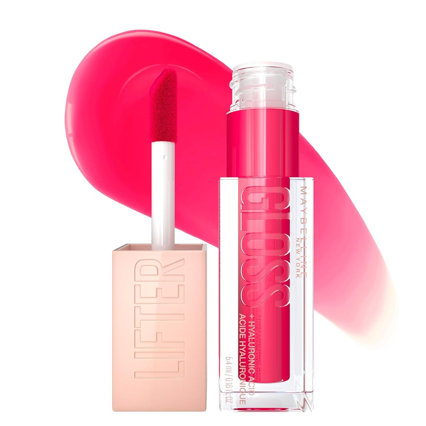 Maybelline New York Lifter Gloss Hydrating Lip Gloss with Hyaluronic Acid, Bubblegum, Sheer Bright Pink, 1 Count