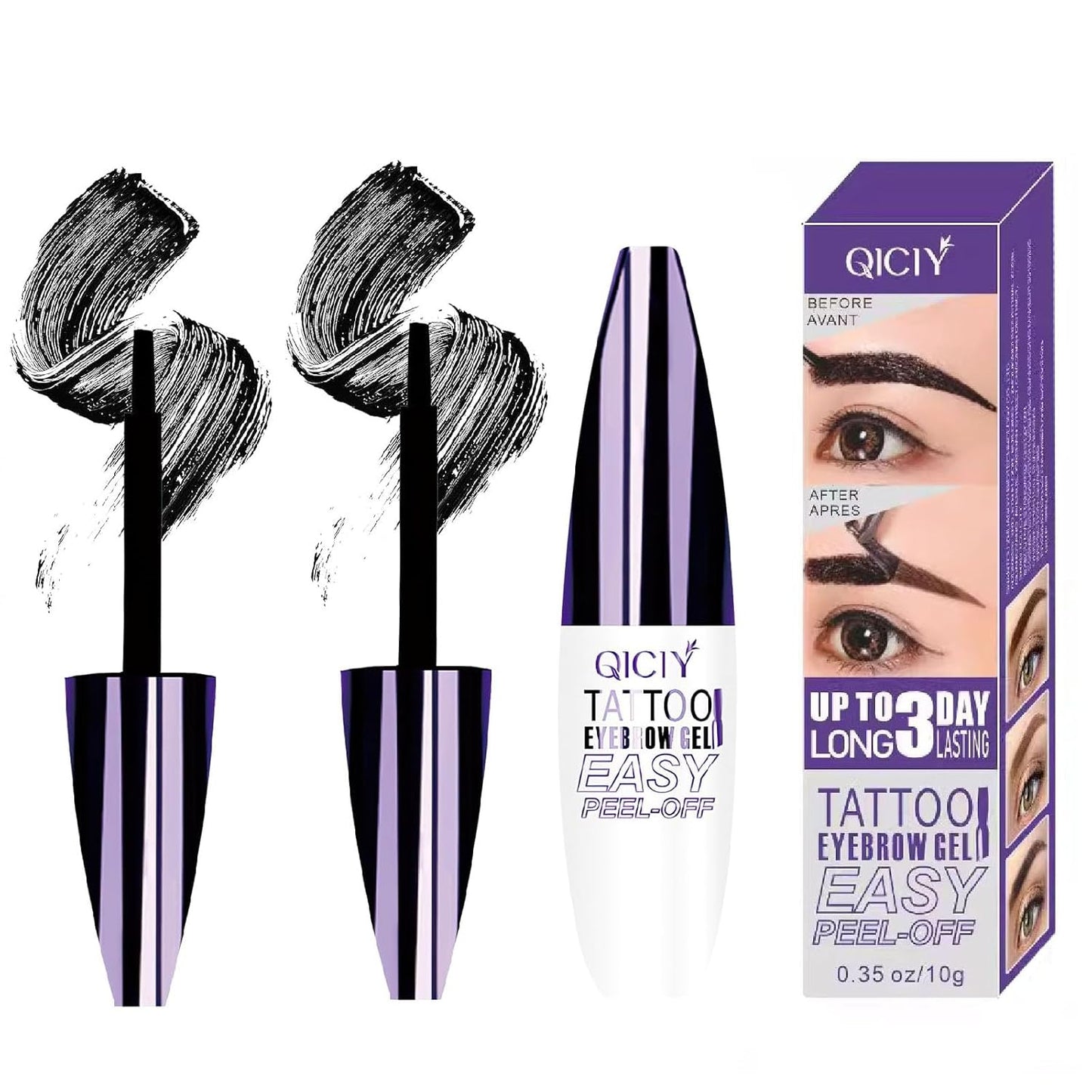 2PCS QICIY Easy Peel-Off Eyebrow Gel- QICIY Peel Off Tattoo Eyebrow Eye Brow Tint Waterproof & Sweatproof For All Skin Tones (Black)
