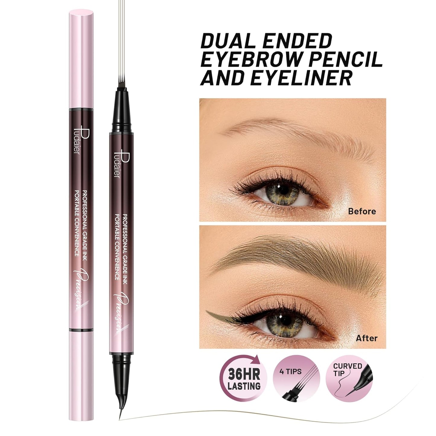 Eyebrow Pen, Waterproof Microblading Eyebrow Pencil, 2-in-1 Dual-Ended 4 Tip Eye Brow Makeup Pen for Women with Precise Curved Brush-Tip Create Natural Hair-Like Brows, Last All-Day (Truffle)