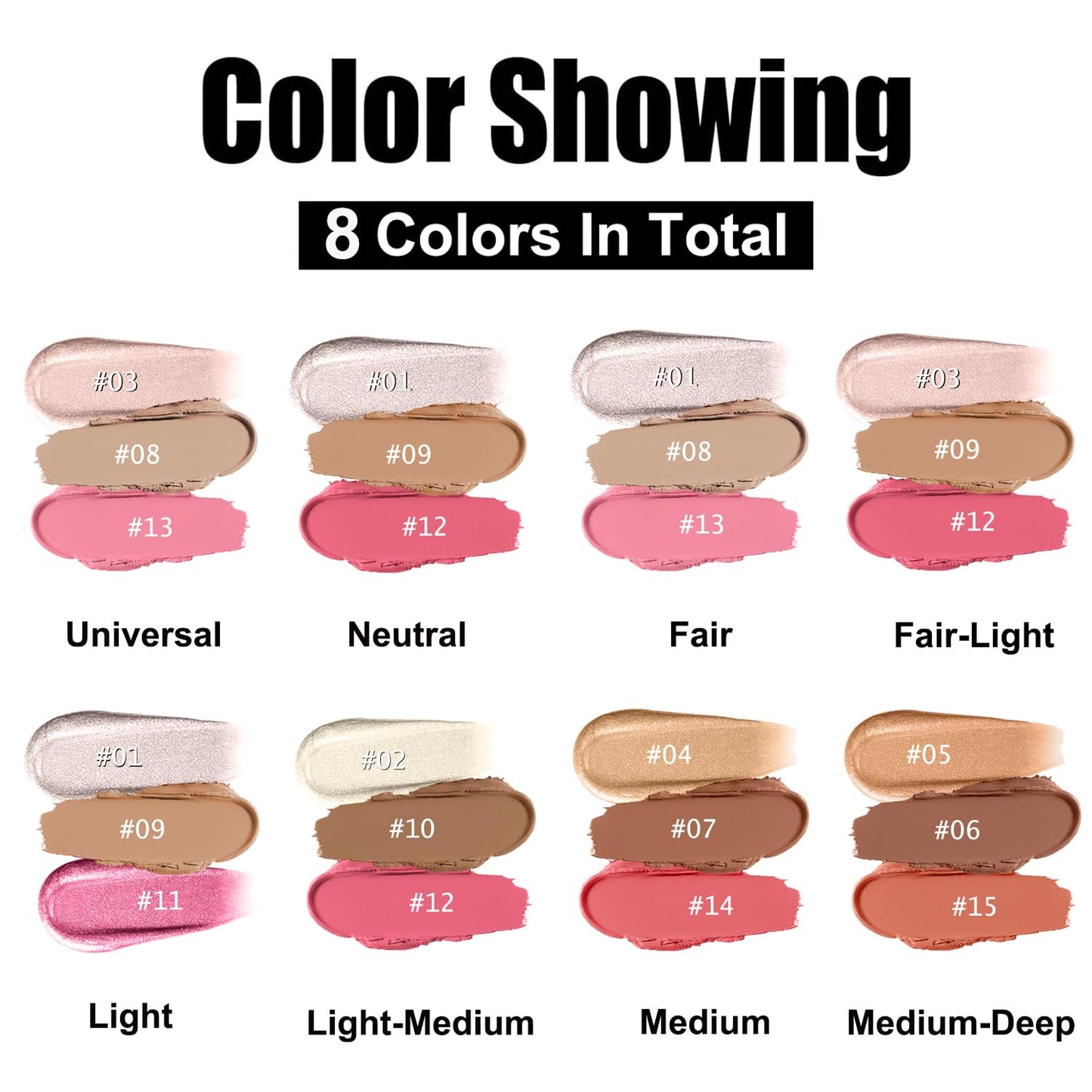 3 Pcs Cream Contour Stick Makeup Kit, Shades with Highlighter, Blush and Bronzer Contour Stick for Sculpt the Cheeks, Waterproof, Matte & Dewy Finish (Fair-Light,#03+#09+#12)