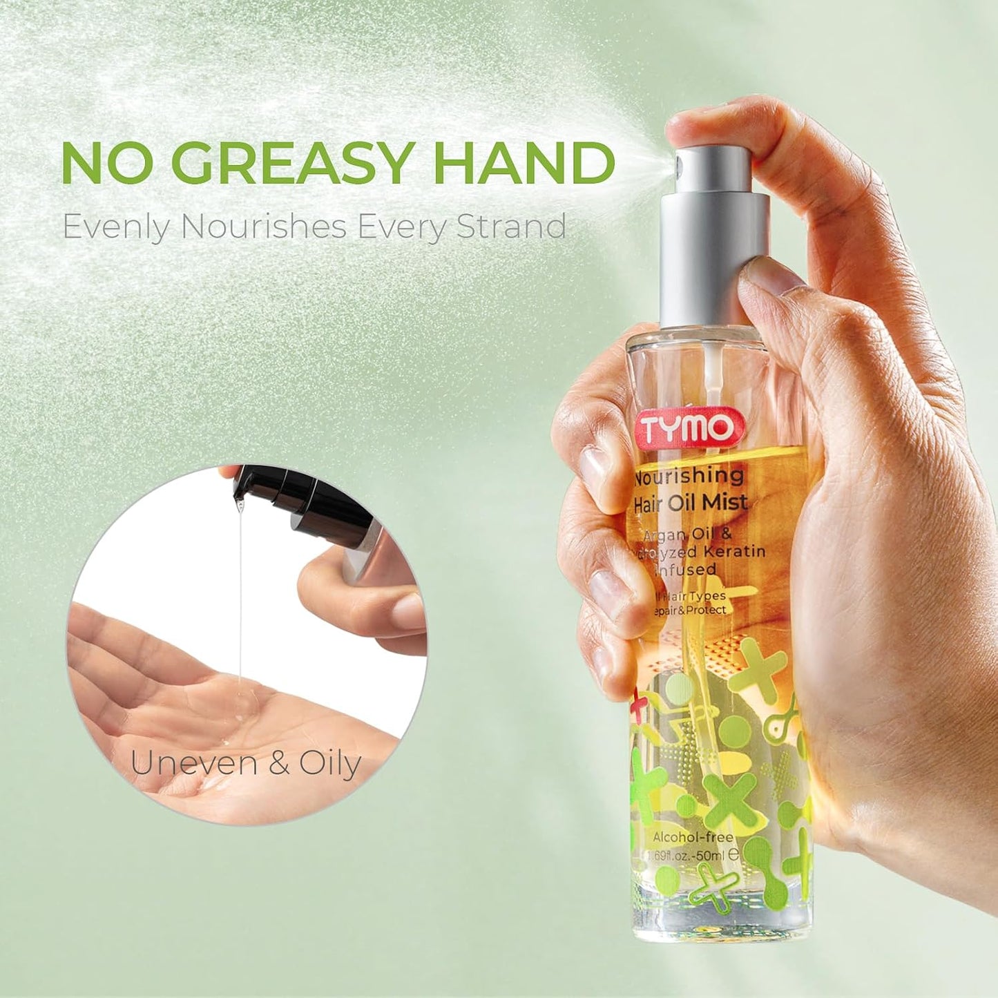 TYMO Argan Hair Oil Spray - Hydrating Veganic Natural 6 Blend Oil for Frizzy & Dry Hair, Organic Pure Formula, Daily Use for Hair, Smooth Damaged Ends, Olive Oil Infused, Add Shine